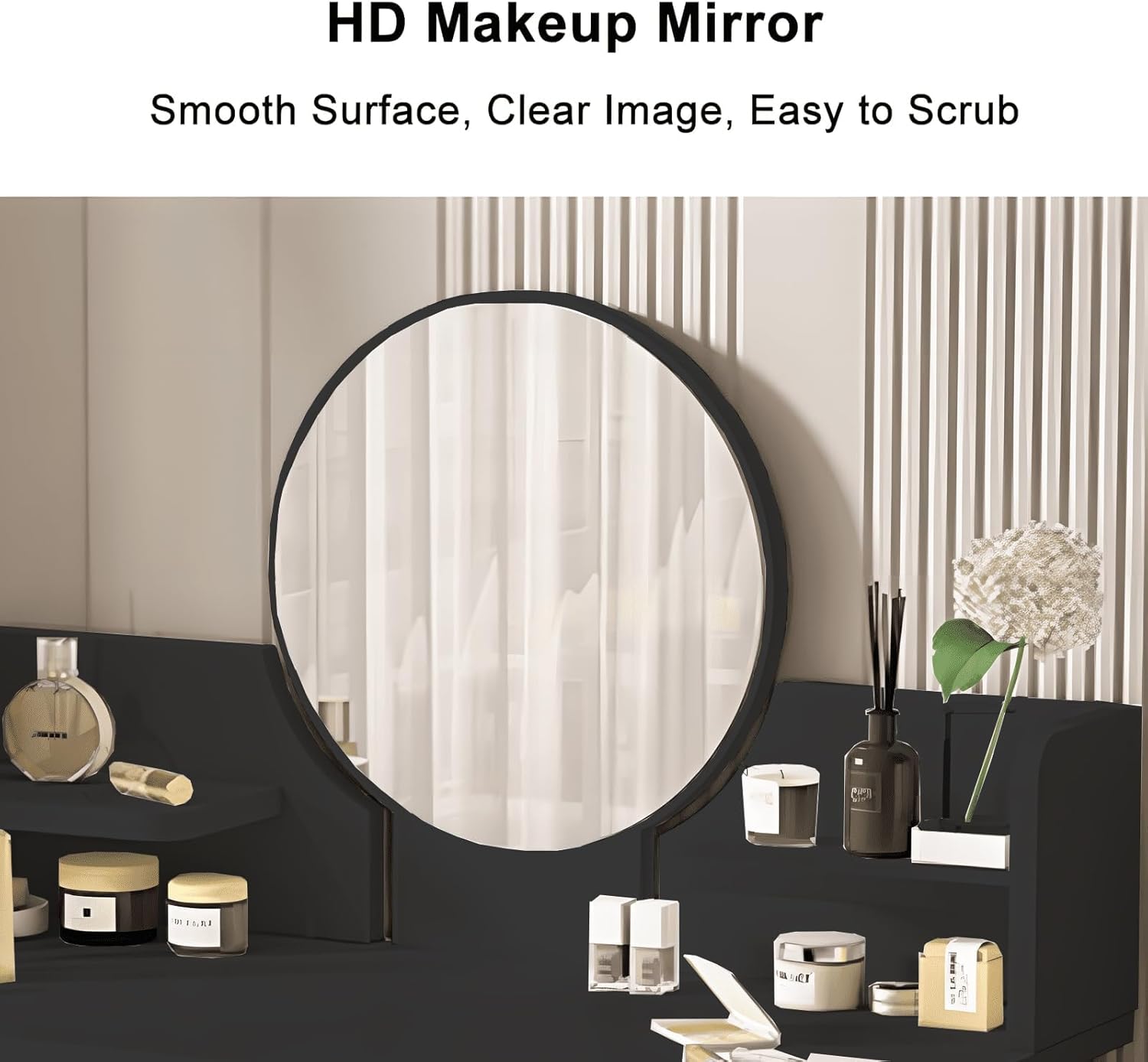 Makeup Vanity Table Set with Mirror, Medium Density Fiberboard Modern Makeup Vanity Dressing Desk with 2 Drawers and 2 Shelves, 31.5"(L)*15.7"(W)*47.2"(H), Black (Without Stool)