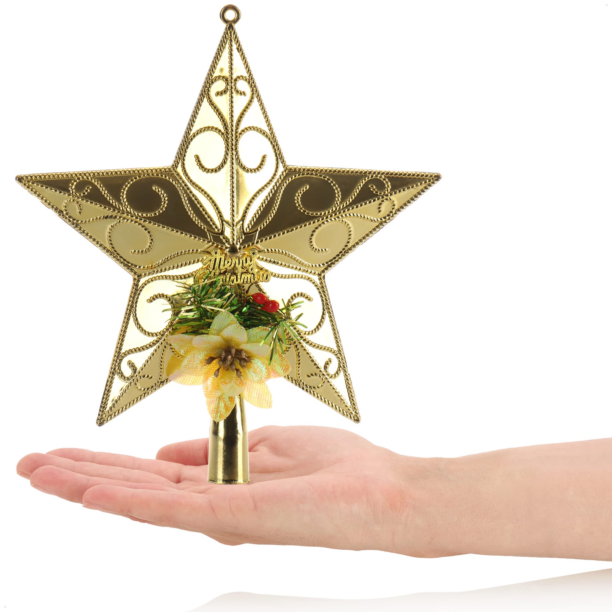 Étoile De Cime De Sapin De Noël Rouge Et Or – Décoration Traditionnelle En Plastique – Diamètre 20 Cm – Réutilisable