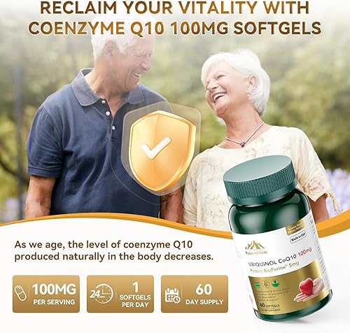Miniatura 5 de Mission Hill Foods Premium Ubiquinol CoQ10 + BioPerine (100 mg) Antioxidante para la salud del corazón (1 botella-60 cápsulas blandas de suministro