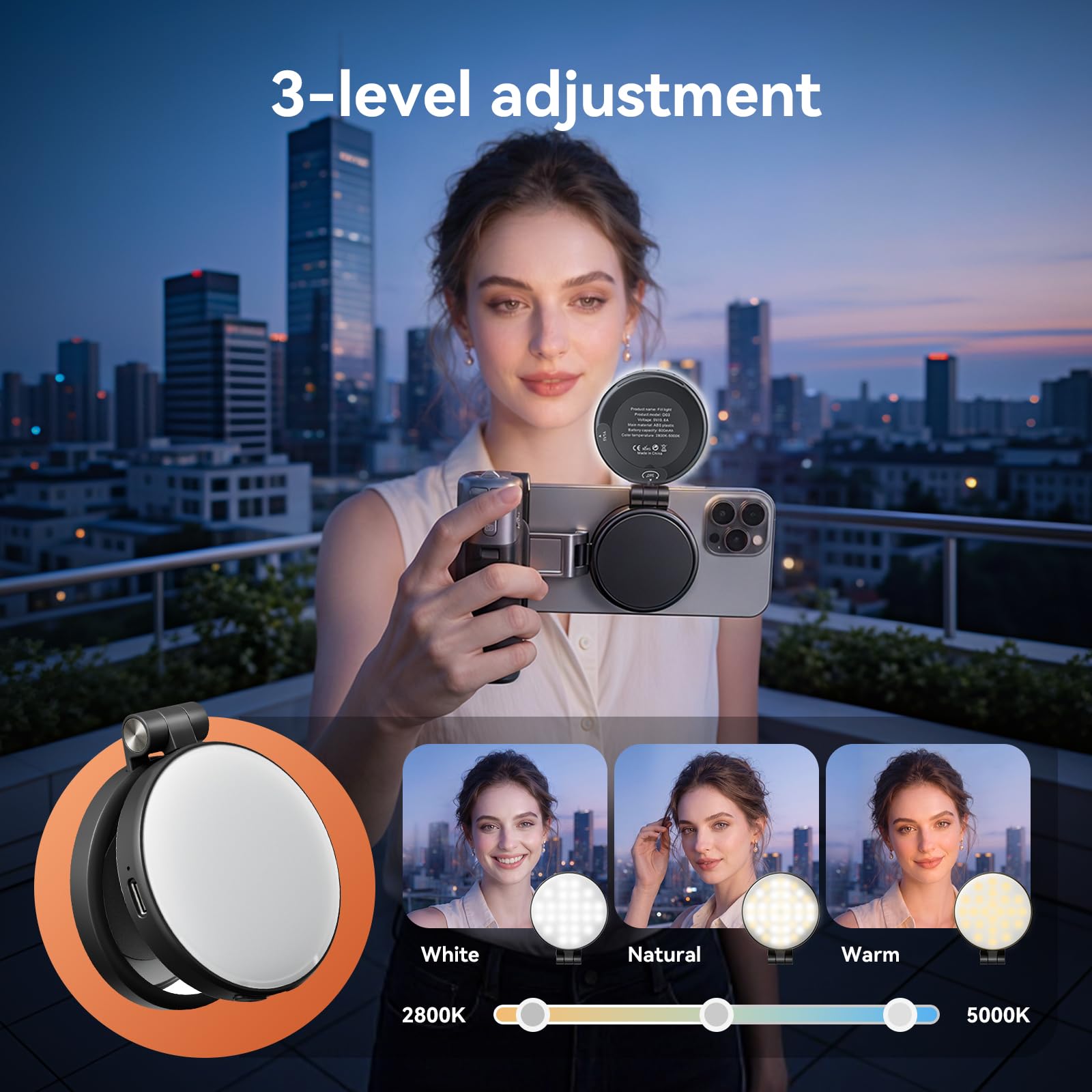 AMAZEAR Perche à Selfie magnétique trepied Smartphone - Blanc avec lumière
