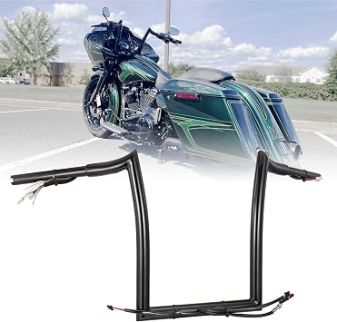PRE-WIRED 14" Rise Road Glide Meathook Monkey Bars 1 1/4" Ape Hanger Handlebars for 2016-2023 Harley Road Glide, Black