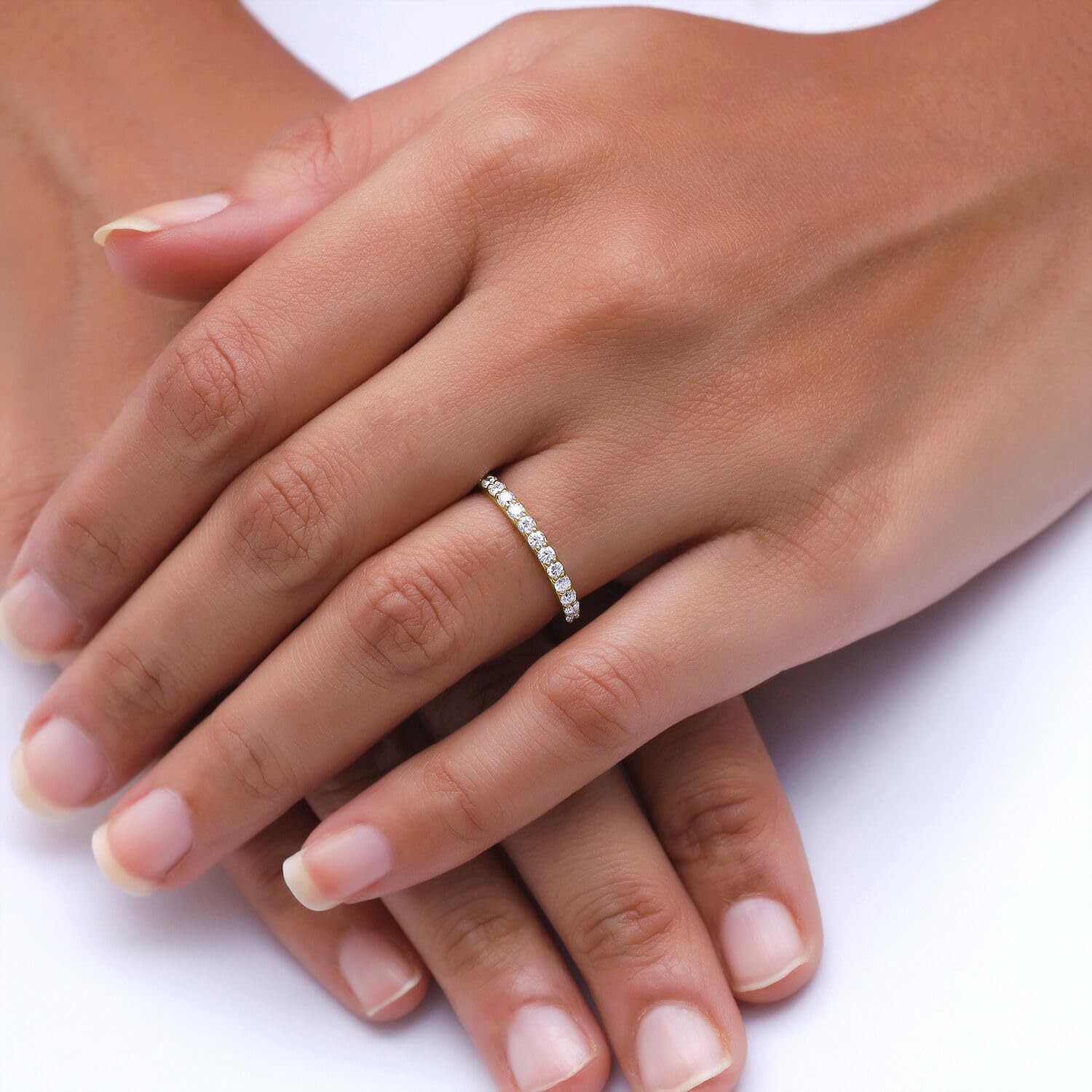 AFFY Half Eternity Wedding Band Ring For Women Round Cut Lab Grown Diamond In 925 Sterling Silver Or 14K Solid Gold Ring For Her (Clarity VS-SI, 0.35 To 0.50 Cttw)