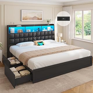 DICTAC California king bed frame with drawers and storage headboard