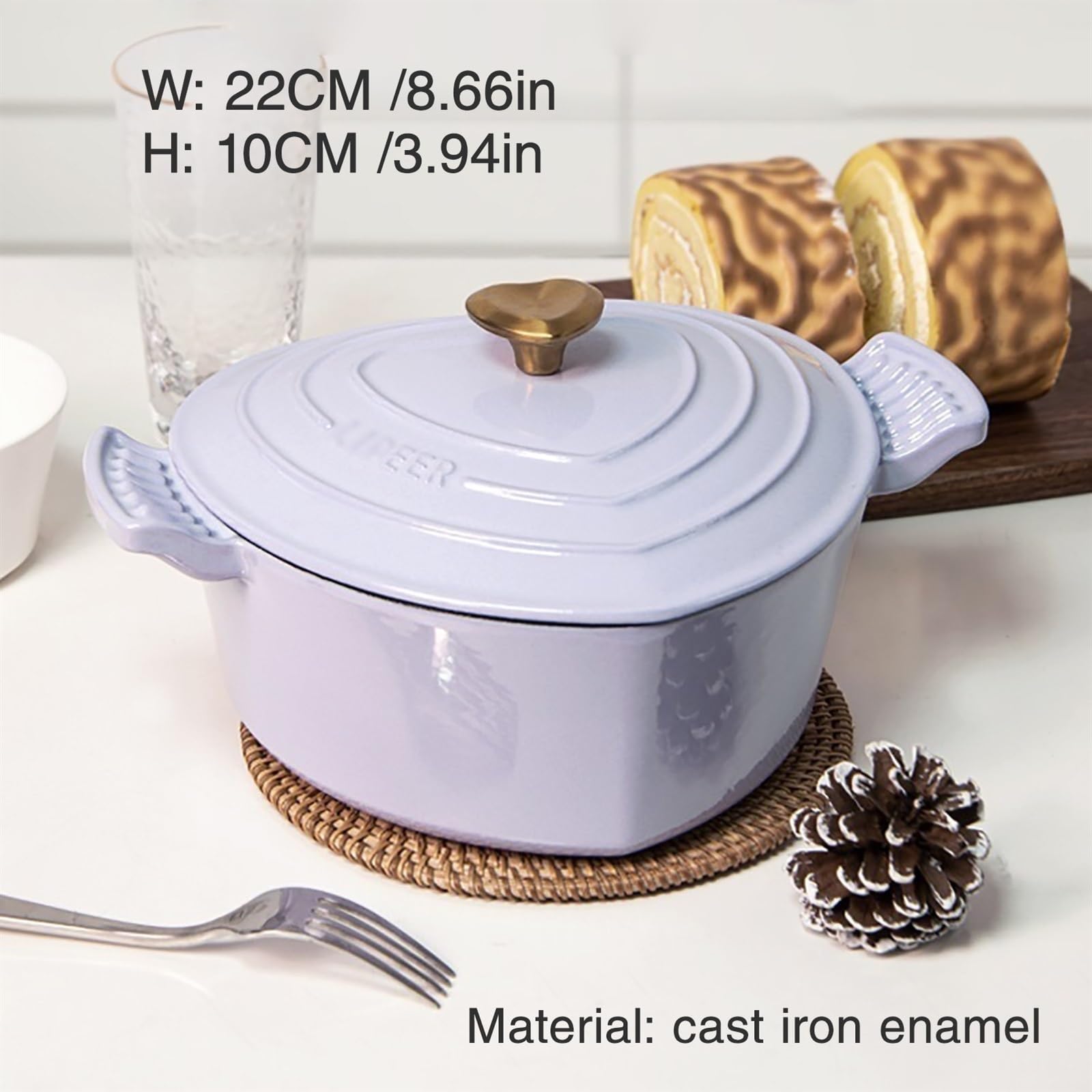 Emalowany Dutch Oven Do Gotowania Zup żeliwny Kociołek Holenderski Z Pokrywką Podwójne Uchwyty Nieprzywierający Holenderski Piekarnik Do Gazowych I Indukcyjnych(Heart Red 22CM)