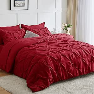 CozyLux Red Comforter Set Queen - 7 Pieces Bed in a Bag Queen Dark Red ...