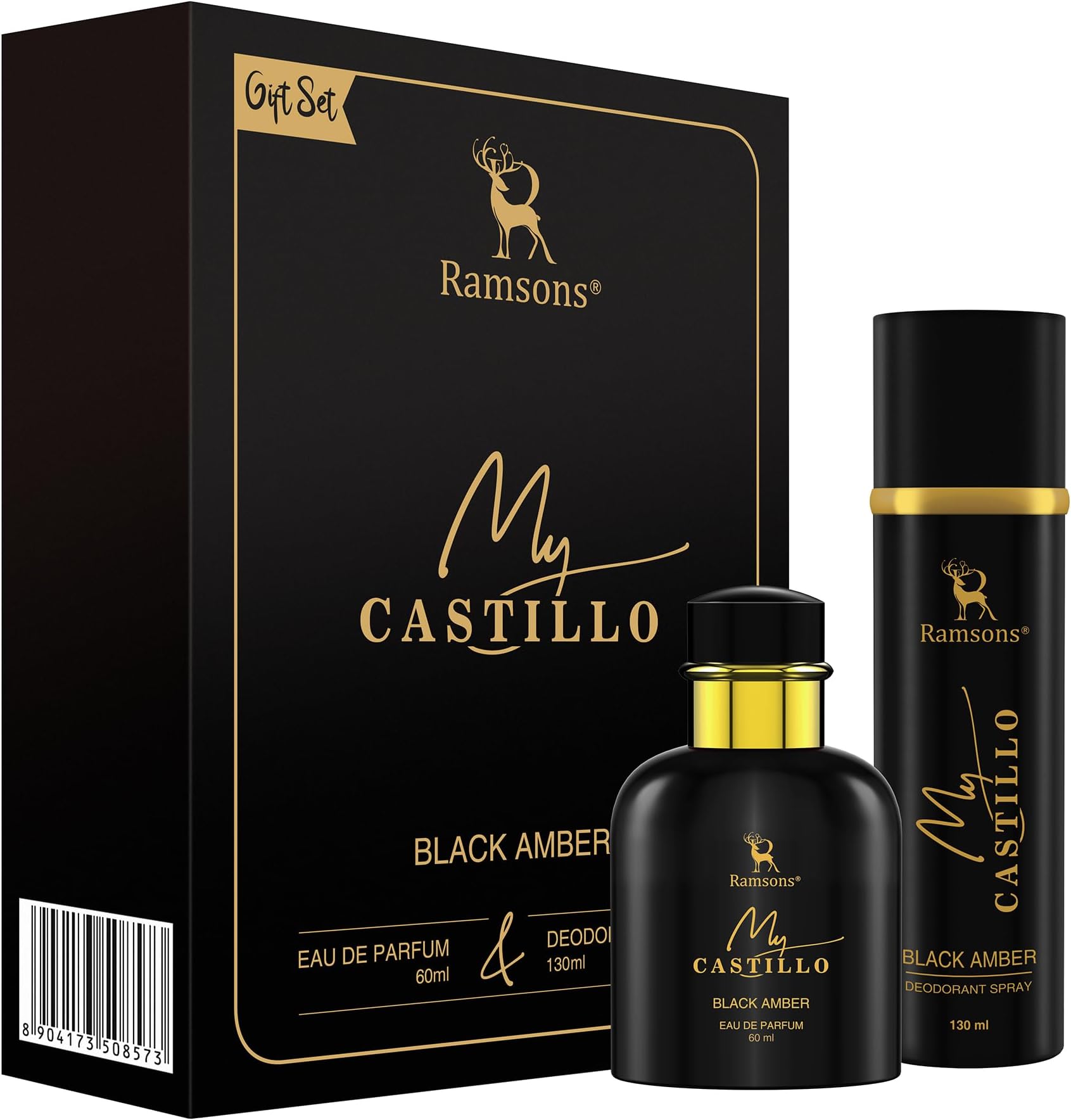 RAMSONS My Castillo Gift Sets Black Amber Eau De Parfum (60ml) & Deodorant (130ml) Pack of 2 Perfume Gift Box for Men & Women | Luxury Perfume | Long Lasting Deodorant