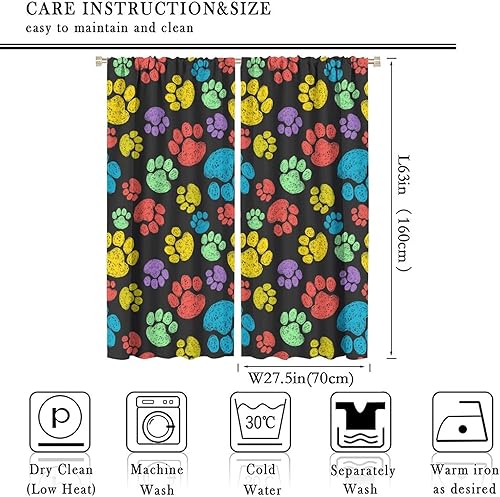 Miniatura 134 de Cortinas opacas con estampado de patas de perro, estampado de patas de perro y huesos, tratamiento de ventana, cortinas con aislamiento térmico