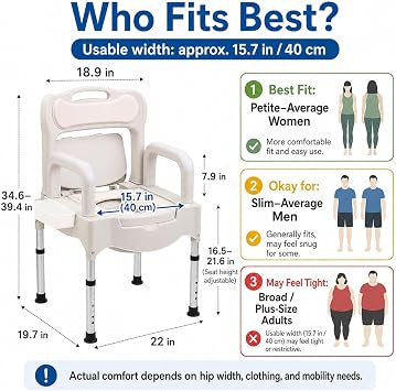 Japard Bedside Commodes for Senior Heavy Duty 555 lbs Support with 15.7 Inch Seat with Detachable Armrest, Adjustable Height Adult Potty Chair for Elderly with Lid Bucket Easy to Clean Home