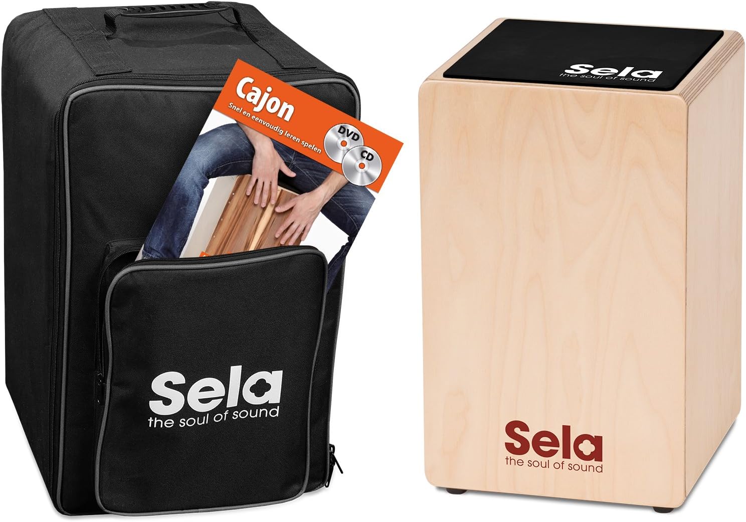 Sela SE 156 NL Primera Cajon beginner bundle with backpack, cajon pad, Dutch Cajon book, CD and DVD