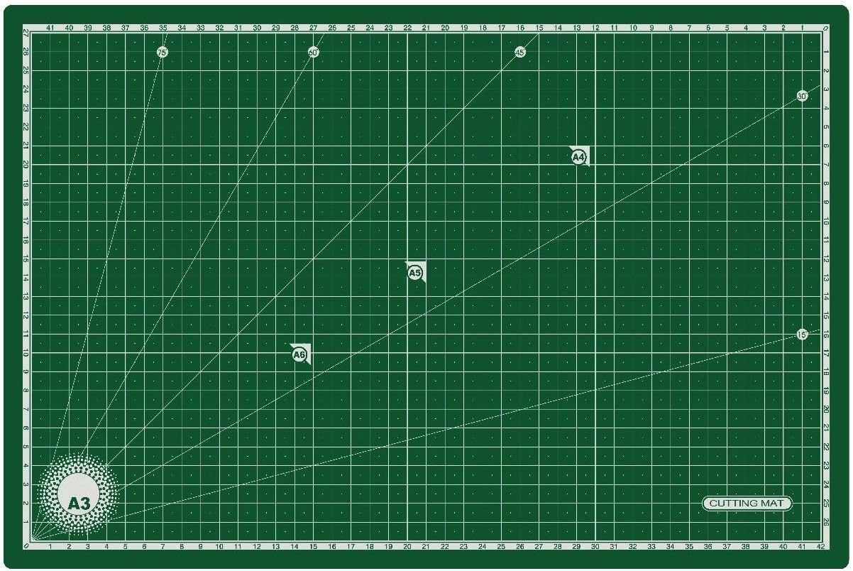 Flexible Cutting Mat, A3 Size (18 X 12 inch), Self-Healing, 5 Layered, Double Sided with Marked Pattern and Grids (Green)