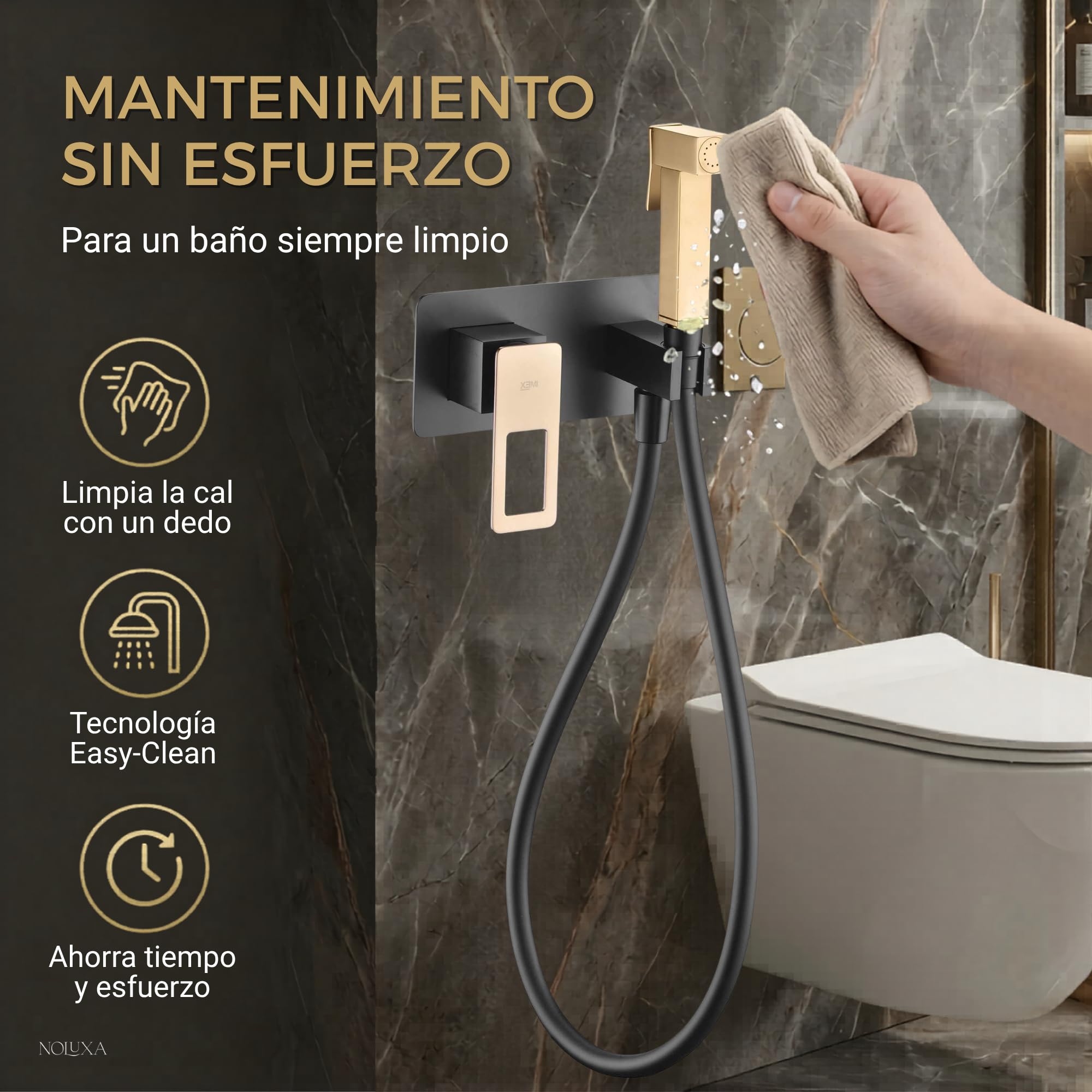 IMEX kran bidetowy, bateria bidetowa, bateria bidetowa, bateria bidetowa z mieszaczem ciepłej i zimnej wody, bateria bidetowa, bateria bidetowa, łatwa instalacja, seria szwedzka, kolor czarny, złoty