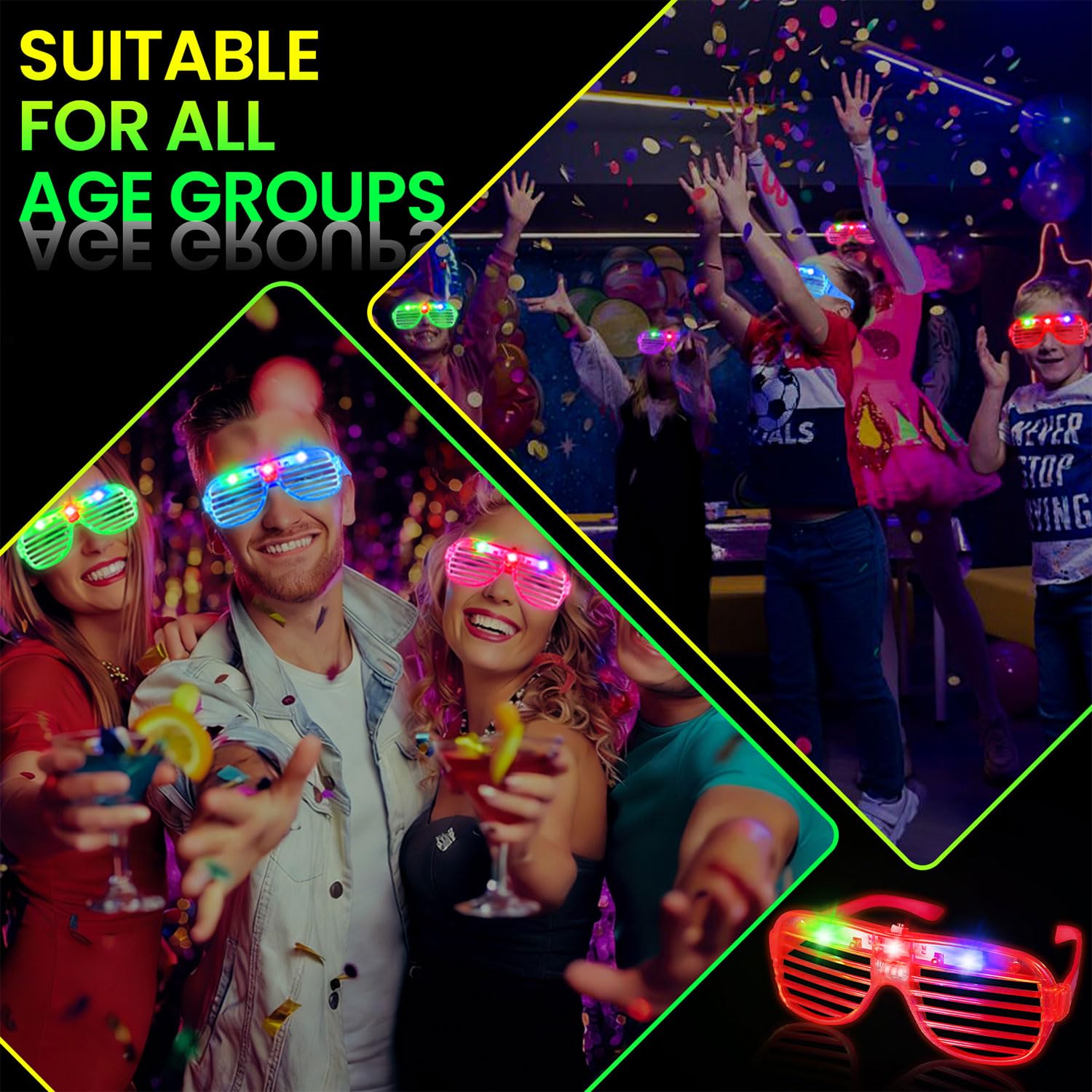 Lot de 30 lunettes lumineuses à LED, 6 couleurs lumineuses, fournitures de fête, lunettes de fête pour adultes, lunettes à obturation phosphorescente pour la Saint-Valentin, le Nouvel An