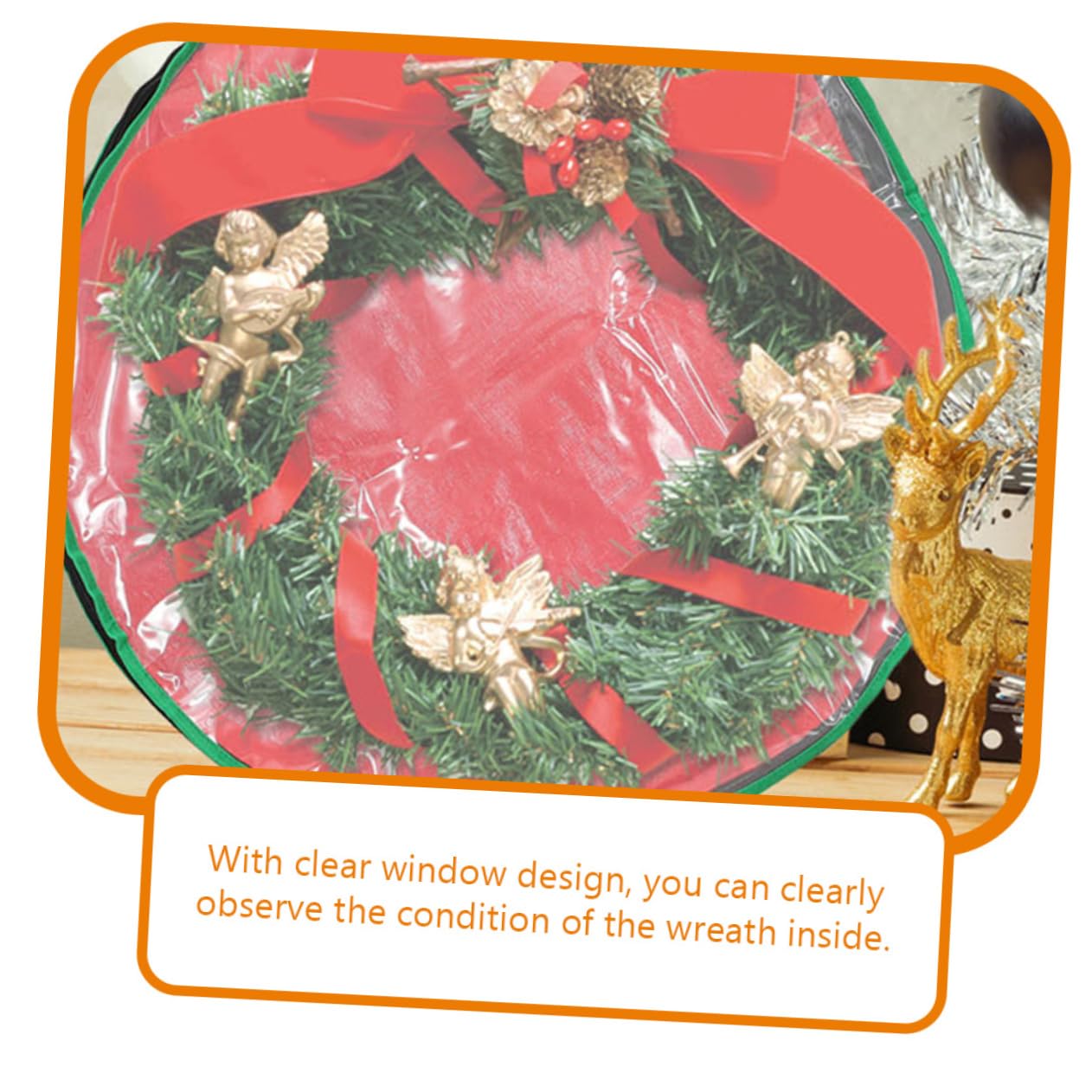 Unomor 4Pcs Round Christmas Wreath Storage Bags Wear Resistant Holiday Wreath Holders with Window for Easy Viewing for Festive Present Packing