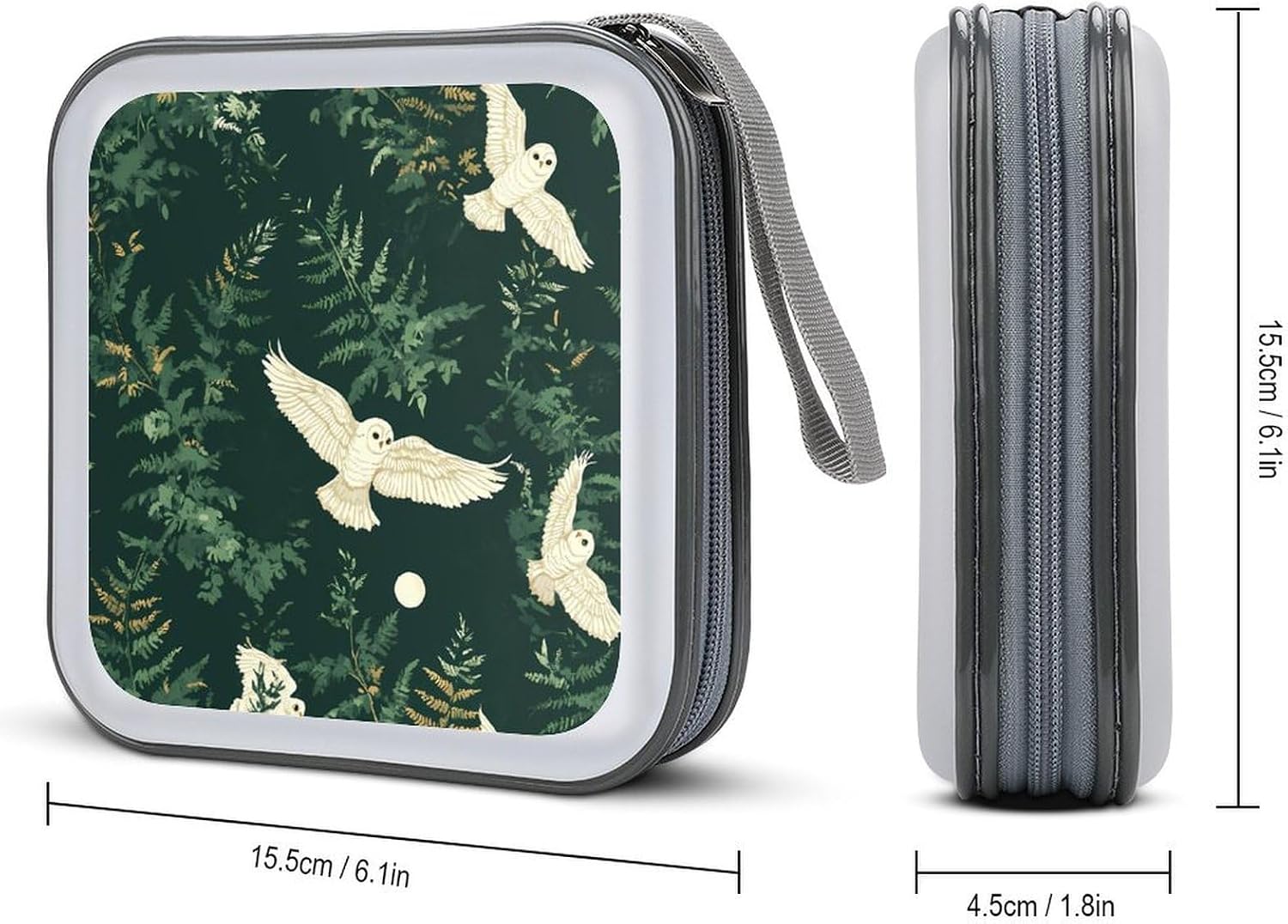 Owls Flying Moonlight Ferns Leaves Protective CD Case Storage Rack 40 Capacity DVD Holder Organizer Car Travel