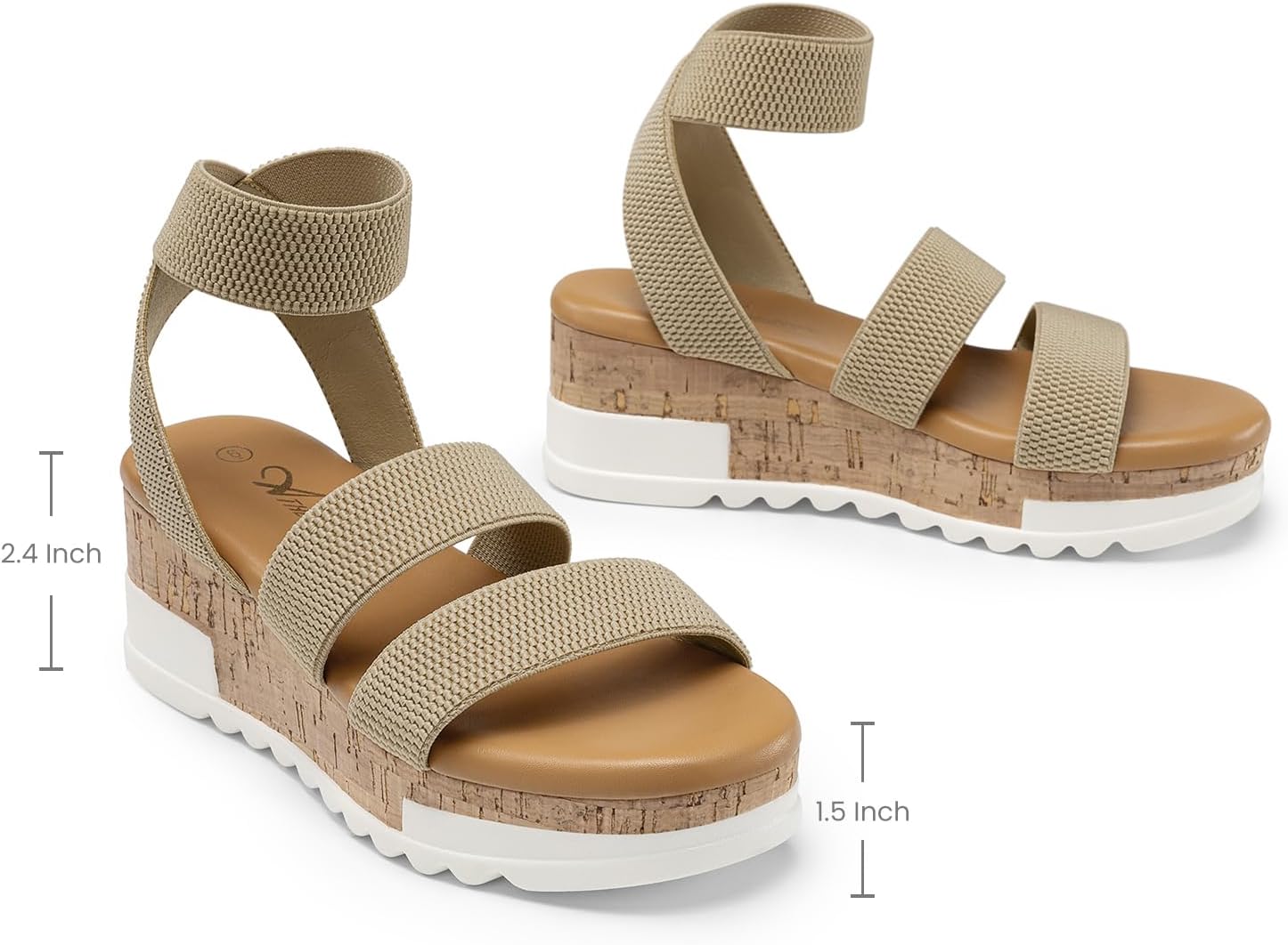 Athlefit Women's Wedge Sandals Platform Sandals Cork Elastic Strap Platform Sandals - Image 5