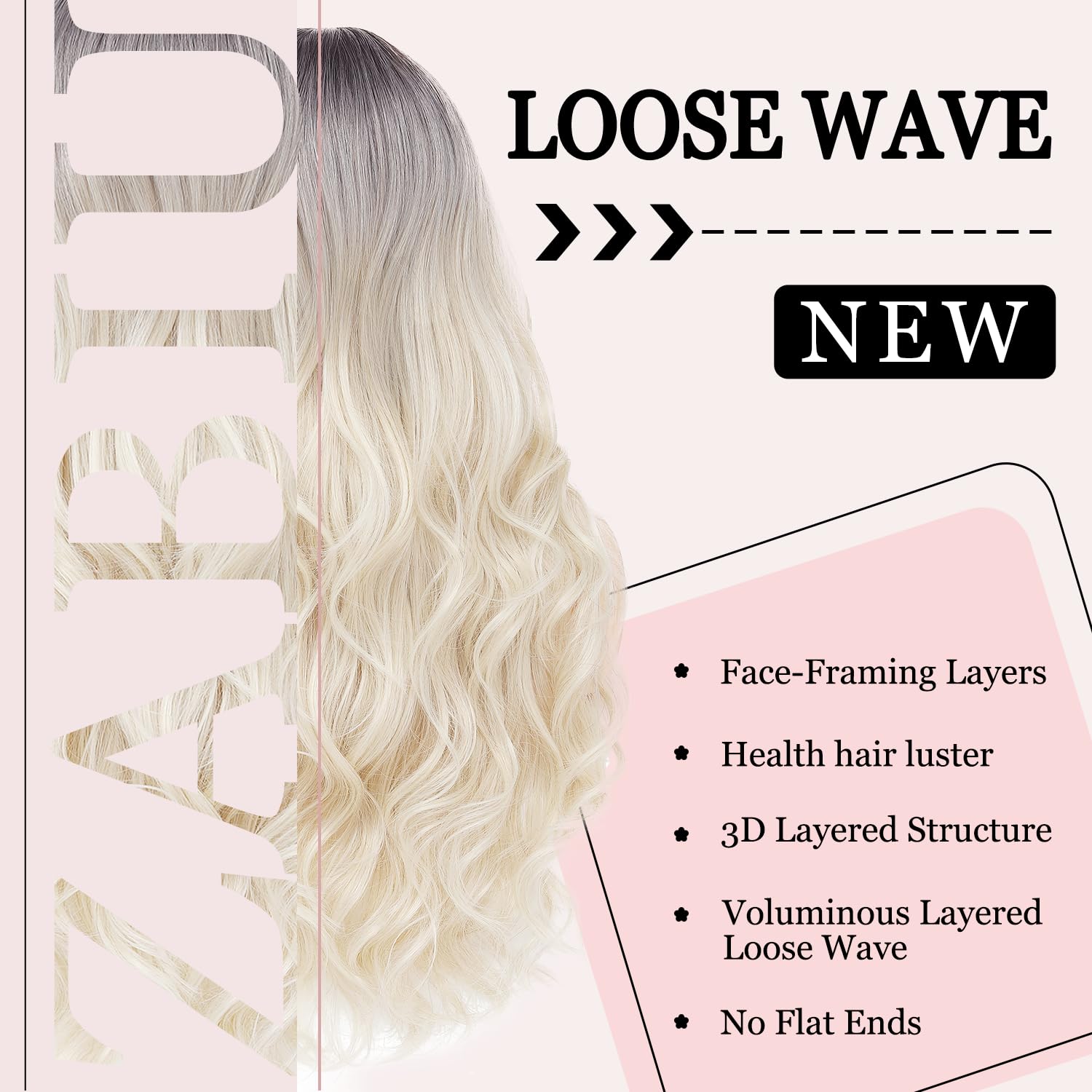 26 Inch Long Platinum Blonde Wave Wig for Women Dark Root Blonde Loose Wavy Synthetic Wig Natural Looking Middle Part Heat Resistant Fiber Wig for Daily Wear Cosplay Halloween Party