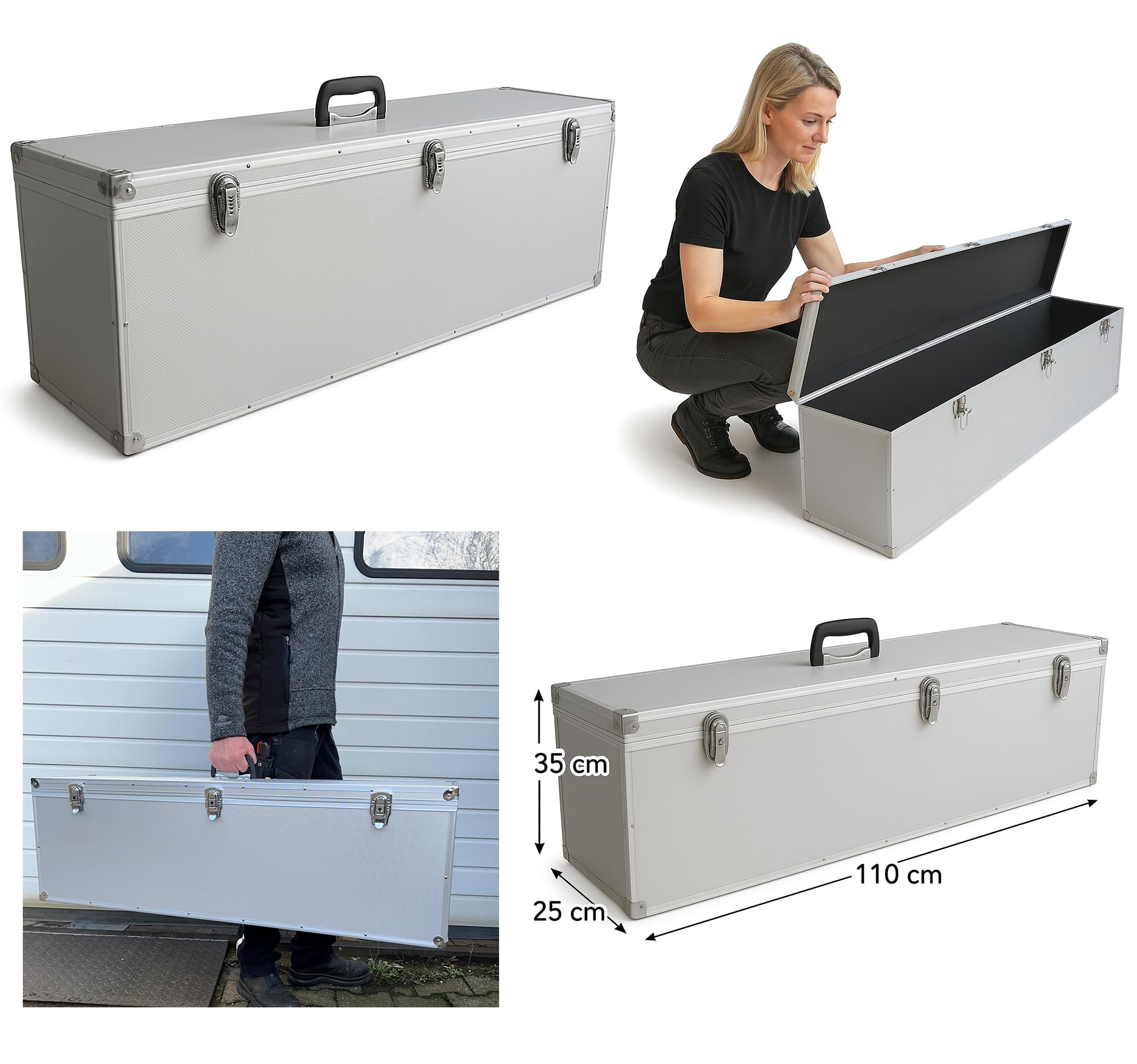 ECI Maleta (LBH) 110 x 25 x 35 cm, color plata, maletín de música, maletín de medición, maletín de transporte con tapa extraíble vacía