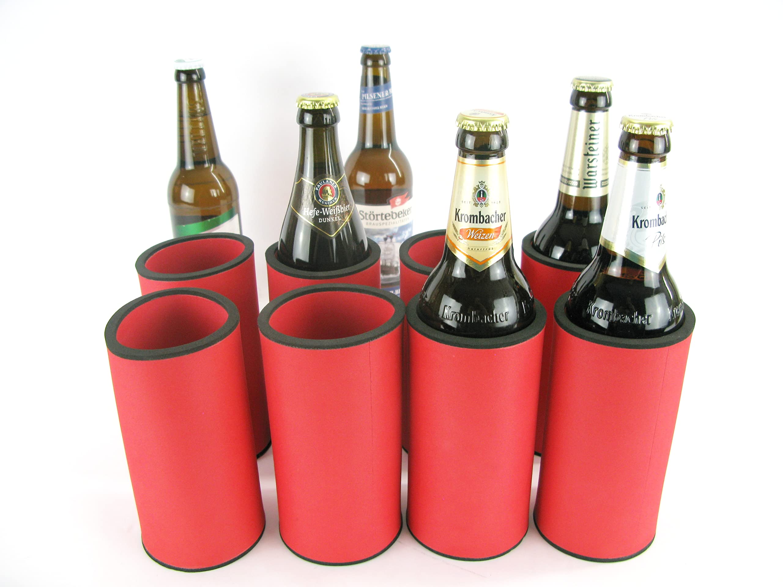 8er Set Getränkekühler 0,5l Flasche - Bierkühler - Neoprenkühler - passgenau ~Flaschenkühler~ rote Kühler