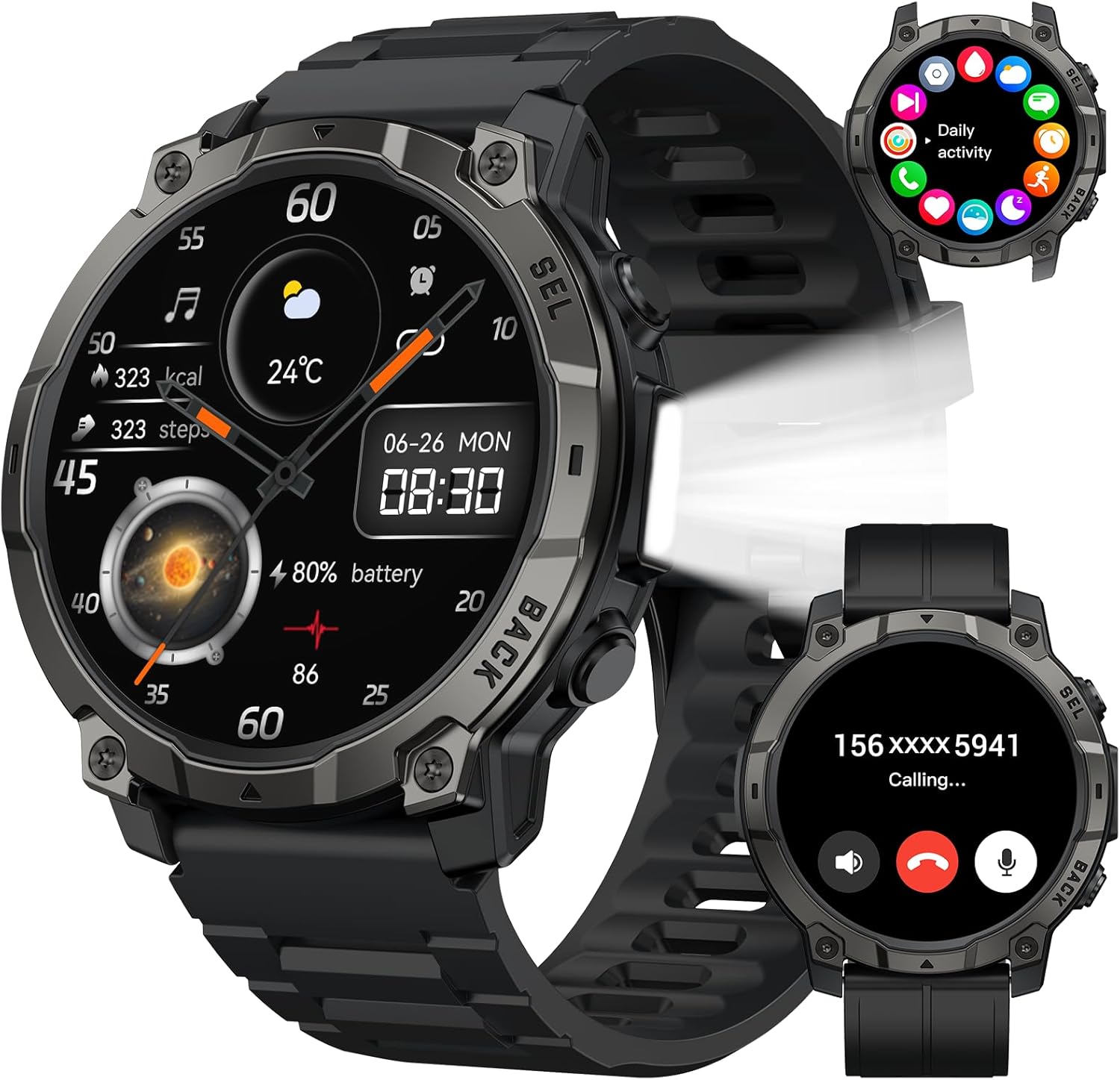 Smart Watch for Men Fitness Tracker: Military Make Answer Call LED Digital Mens Watches Waterproof Smartwatch Android Phone iPhone Samsung Compatible Sleep SpO2 Heart Rate Monitor Step Pedometer