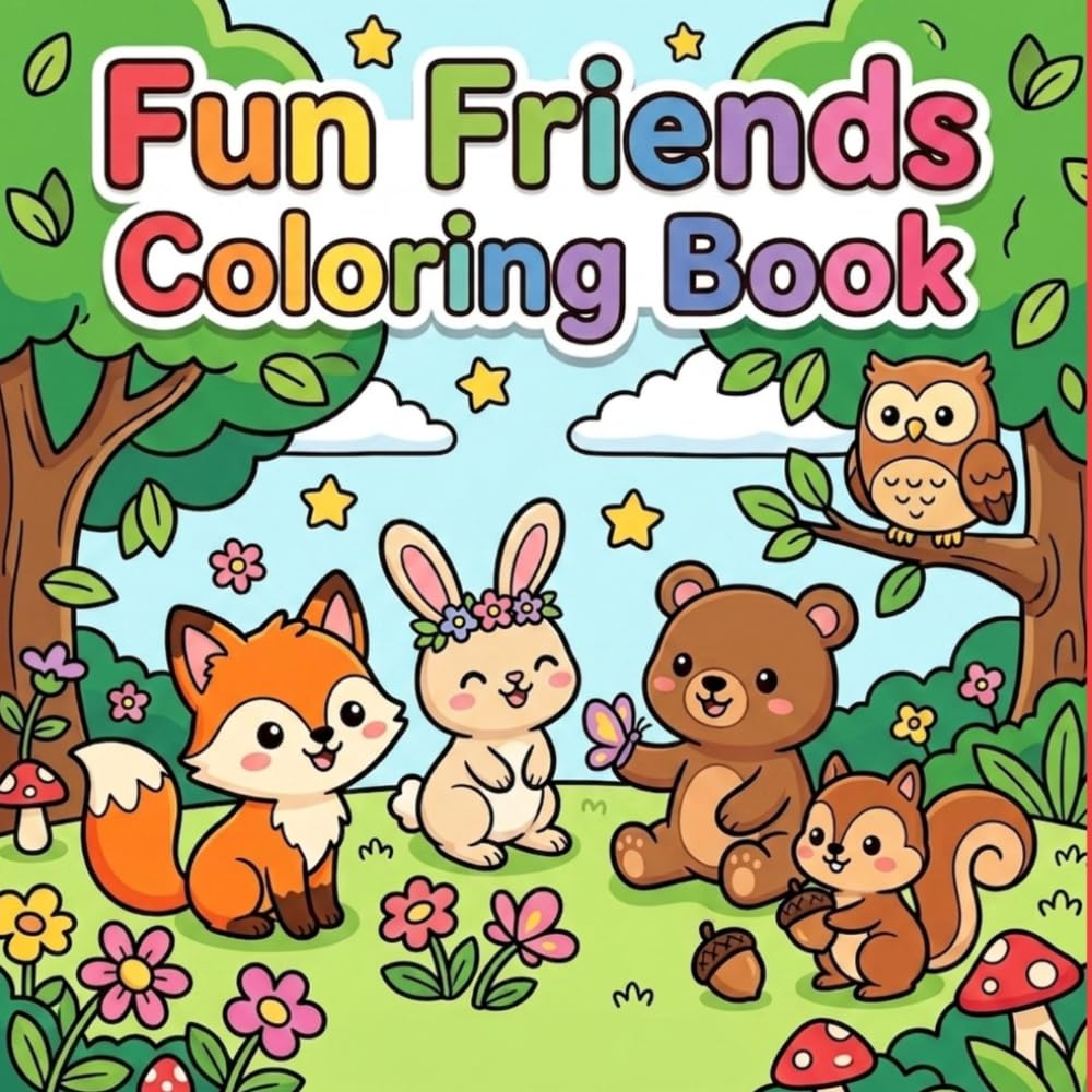 Fun Friends: Coloring Book for Adults and Teens: Full of Cute Animal Friends in Simple Designs for Fun and relaxation