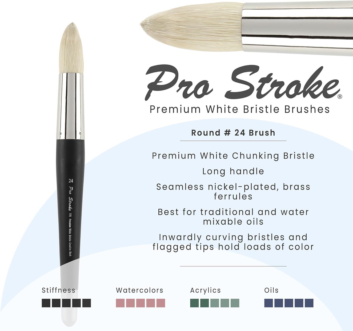 Creative Mark Pro Stroke Premium White Chungking Hog Bristle Artist Paint Brush - Round # 24 - Natural Bristle Brush w/Great Control Suitable for Oils, Watercolors, Acrylics, Alkyds, Caseins