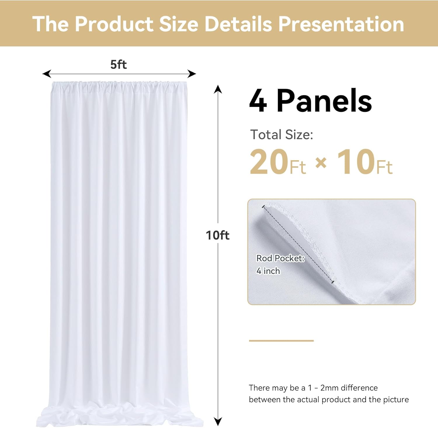 20x10FT White Backdrop Curtains for Parties - 4 Panels 5x10FT Polyester Backdrop Drapes for Birthday, Wedding, Decorations & Graduation Background