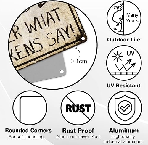 Miniatura 7 de Letreros de advertencia de pollo para gallinero divertido al aire libre  Mantén la puerta cerrada sin importar lo que digan los pollos de aluminio,