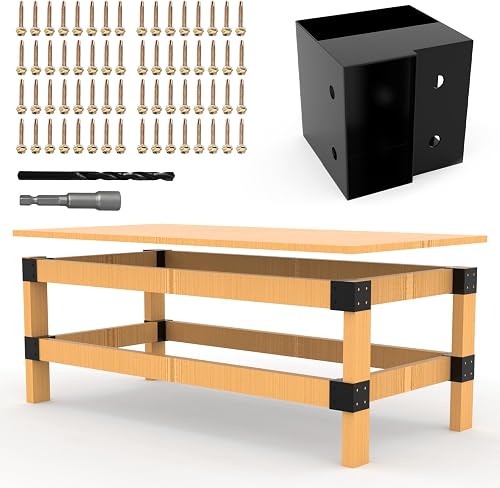 Workbench Bracket Kit 2x4 Heavy-Duty Steel 3-Way Corner Brackets(8 PCS) | Fits 2x4 (Actual 1.5'' x 3.5'') Wood, DIY Garage Work Bench, DIY Work Table, Screws, Drill Bit & Socket Bit