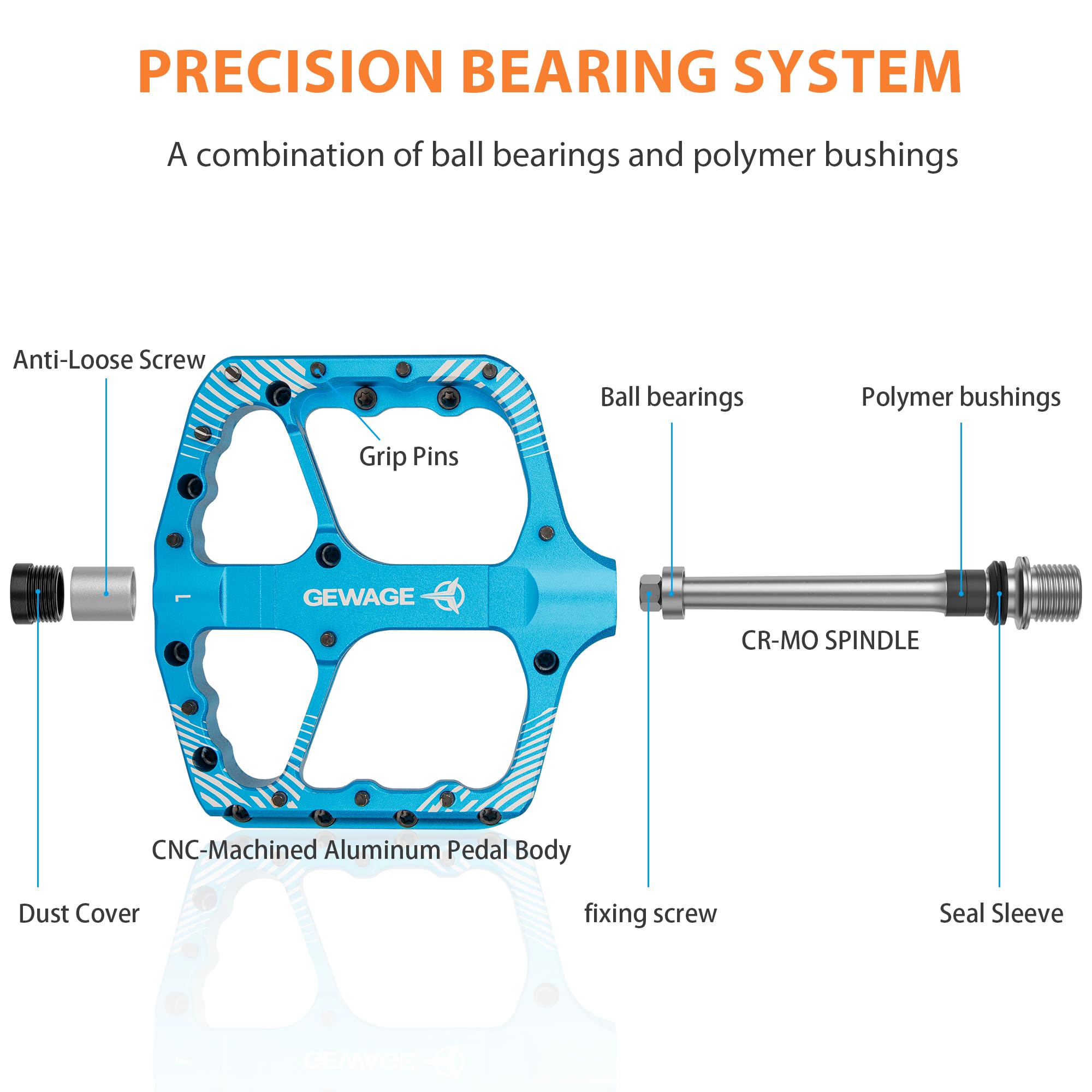Pédales VTT Aluminium CNC GEWAGE - Axe Acier, Picots Réglables, étanches - Pour Trail, Gravel, Trekking Et Downhill - 3