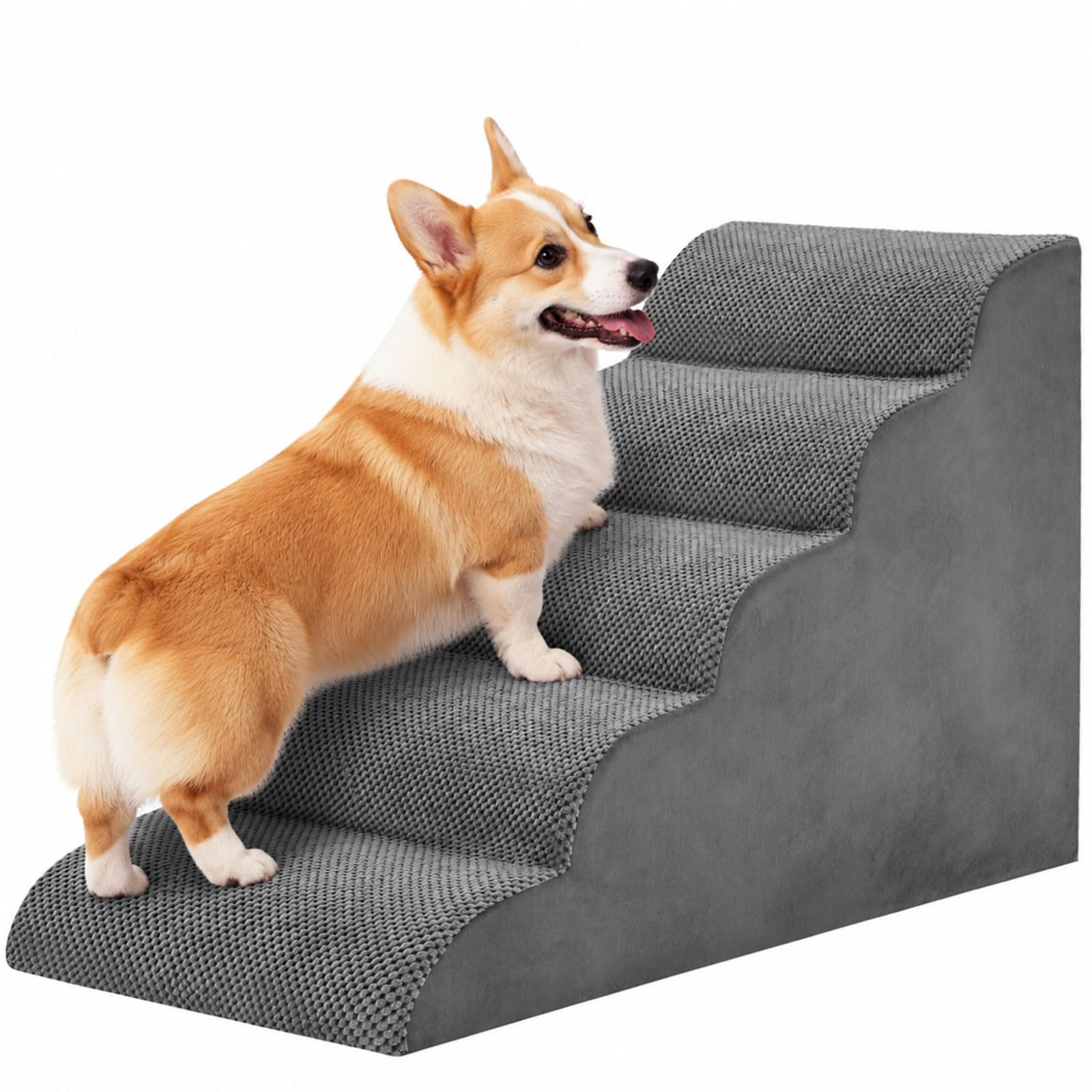 NEWBULIG 5-Step Dog Stairs, 22.8" H Dog Steps for Sofa and Chair, Curved