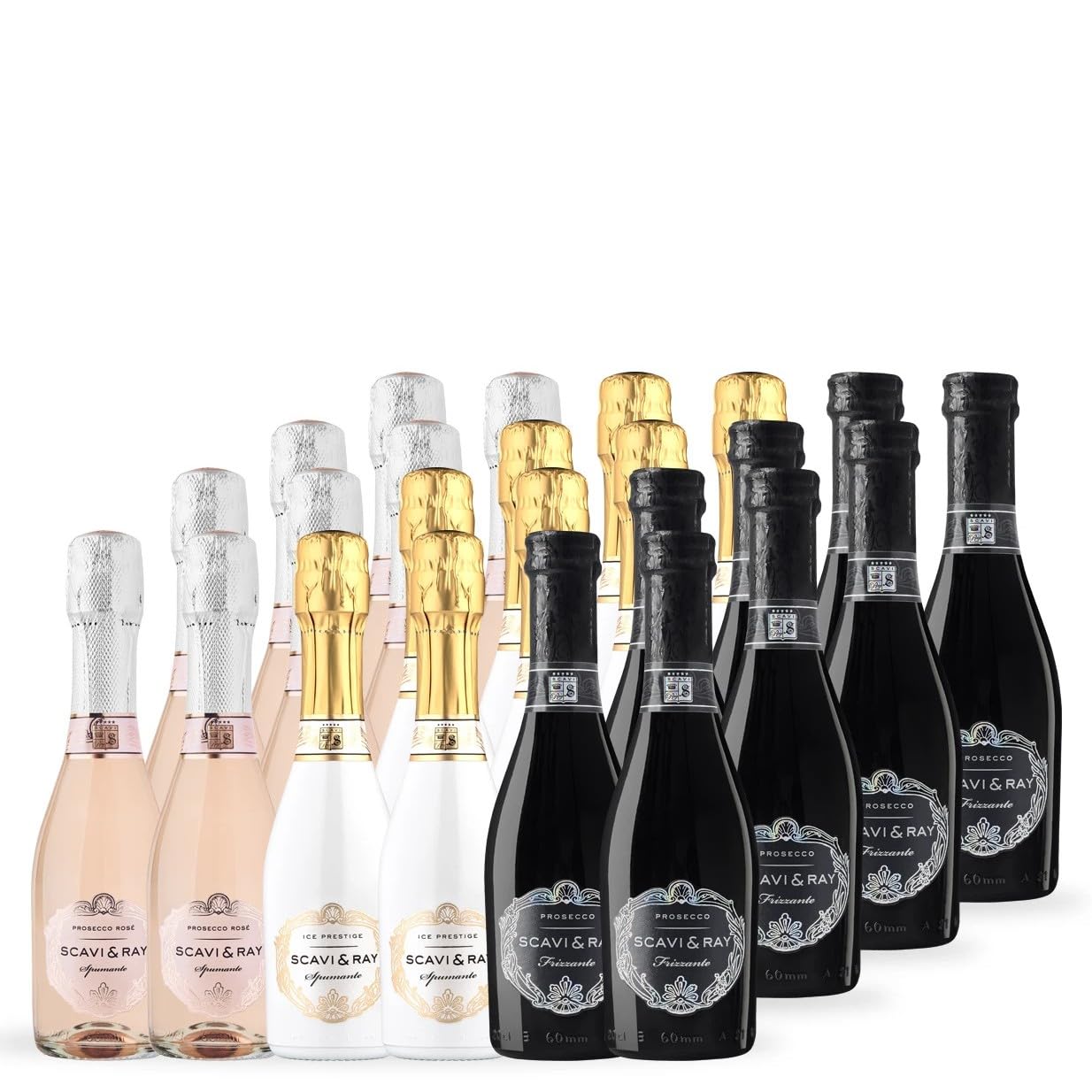SCAVI & RAY Piccolo Mix Set Perl- & Schaumwein 3 Sorten - 24x0,2l | Mix aus Ice Prestige Spumante, DOC Frizzante und DOC Rosé Spumante aus Italien, prickelnder Genuss für jede Gelegenheit