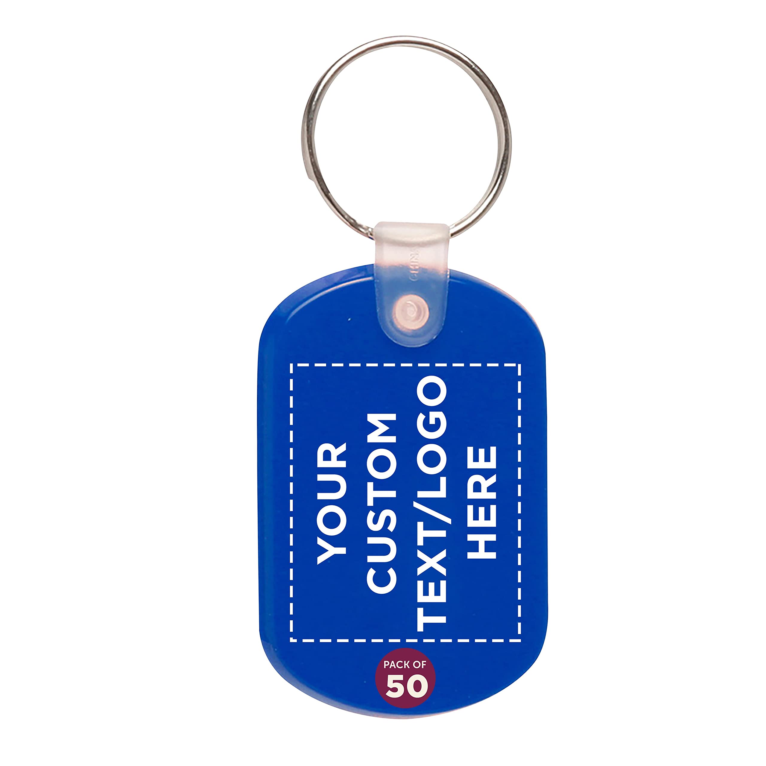 DISCOUNT PROMOSDISCOUNT PROMOS Tag Soft Plastic Keychains - 50 pack - Customizable Text, Logo - Small Key Tag Chain For Staying Organized - Rubber Key Ring Keychain – Blue