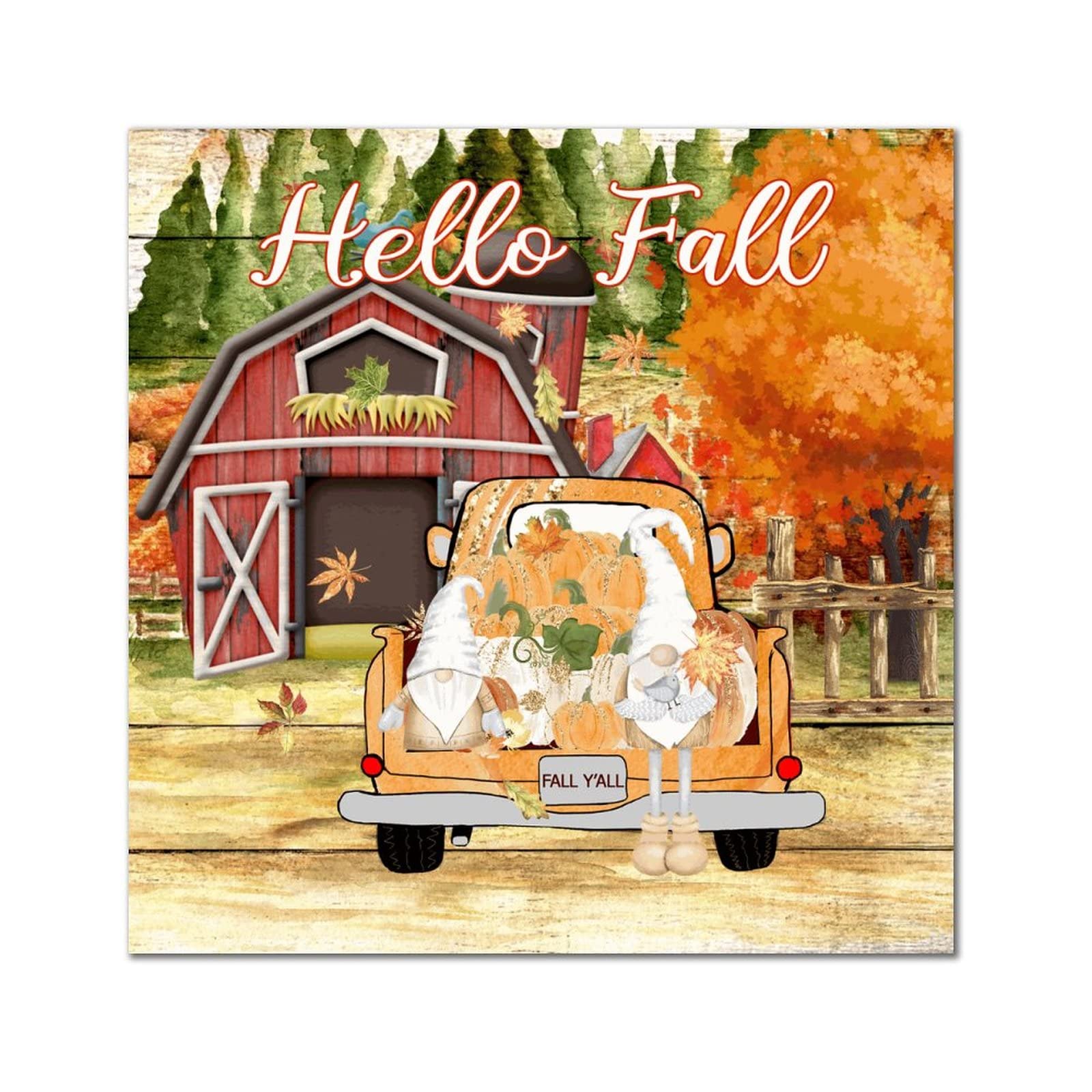 Panneau Automne en Bois Camion Citrouille Orange de Ferme 35cm Déco Murale Entrée