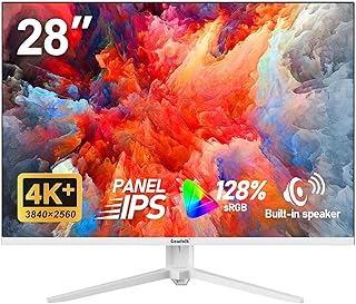 Gawfolk 28 inch UHD 4K Computer Monitor, IPS Ultra HD (3840×2560p) Screen, 3:2, 1.07 Billion Colours, 128% sRGB, Built-in Speakers, 178° Wide Viewing Angle DisplayPort 1.4, HDMI 2.0, White