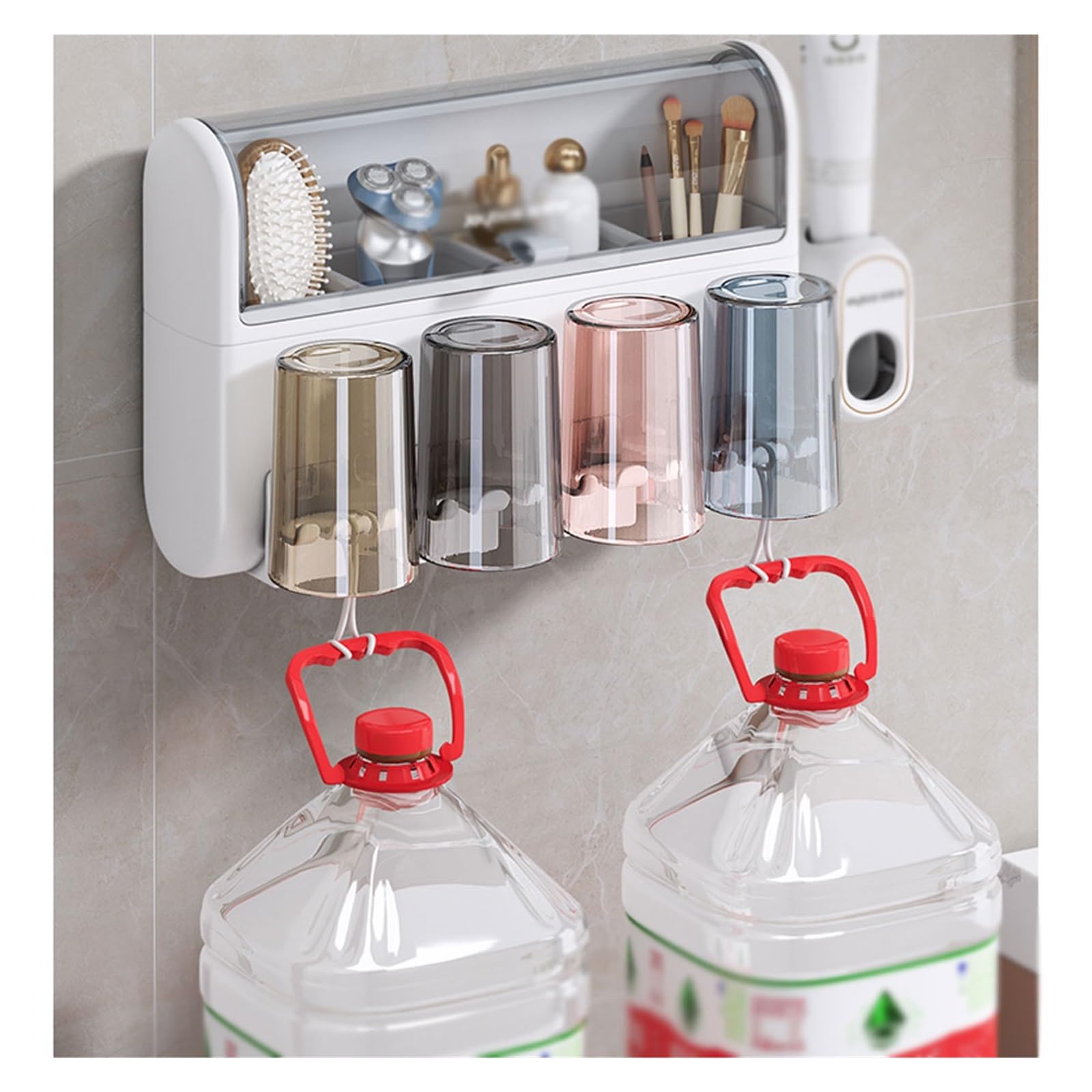 Estante para Cepillos de Dientes Portaspazzolino a Parete Portaoggetti for Cosmetici da Bagno con Coperchio Porta dentifricio Senza Perforazione(S24cm)