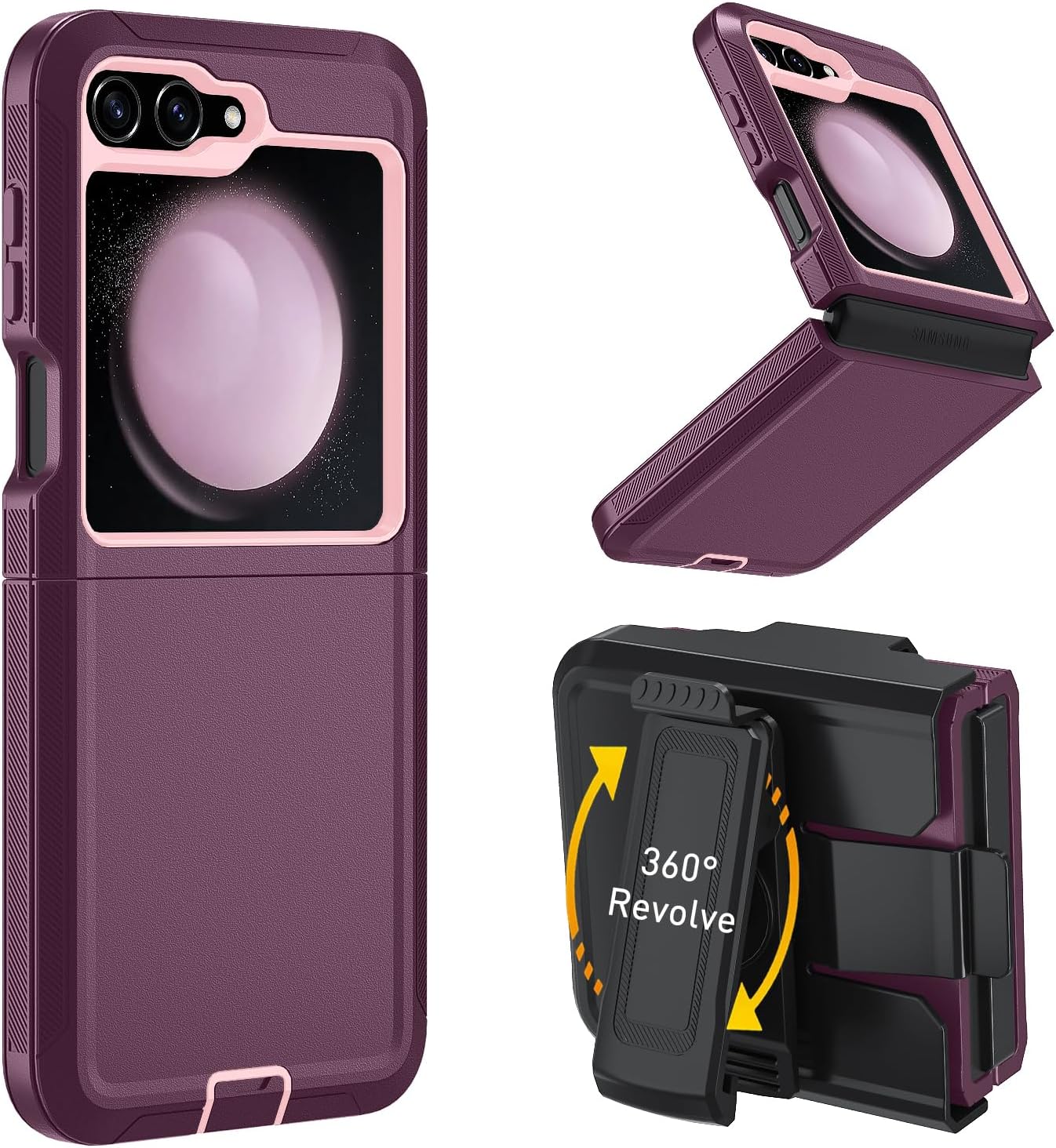 for Samsung Galaxy Z Flip 5 5G case,Galaxy Z Flip 5 Heavy Duty case with Belt-Clip,[Military Grade Protective ][Shockproof] [Dropproof] [Dust-Proof], ONLY Fit Samsung Z Flip 5 5G Phone (WineRed)