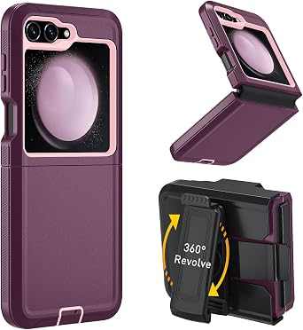 for Samsung Galaxy Z Flip 5 5G case,Galaxy Z Flip 5 Heavy Duty case with Belt-Clip,[Military Grade Protective ][Shockproof] [Dropproof] [Dust-Proof], ONLY Fit Samsung Z Flip 5 5G Phone WineRed