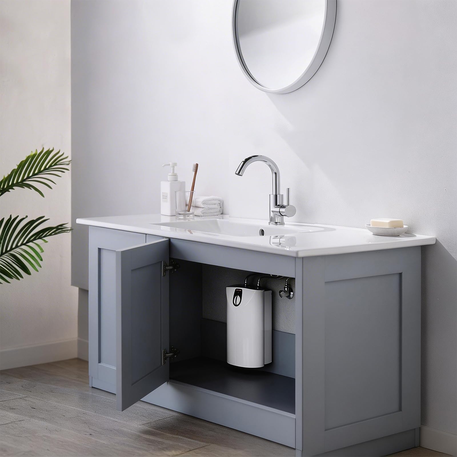 Auralum Niederdruck Armatur Bad Wasserhahn mit 3 Anschlüssen für Boiler | Waschtischarmatur hoch, 360° Schwenkbar, Strahlregler abnehmbar, Auslaufhöhe 147 mm, für drucklose Warmwasserspeicher, Chrom