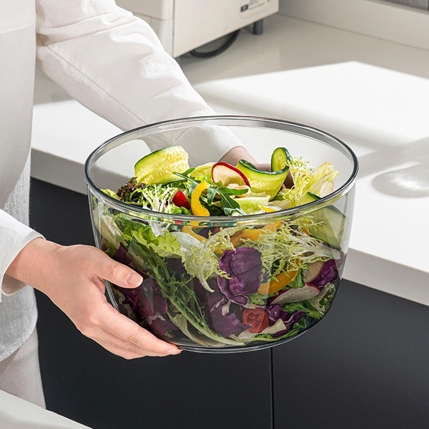 Salad Spinner Bowl - Large Capacity Lettuce Washer and Dryer, Kitchen Lettuce Spinner Tool with Easy Mechanism, Salad Preparation Bowl for Fresh Greens, Refrigerator Countertop Camping