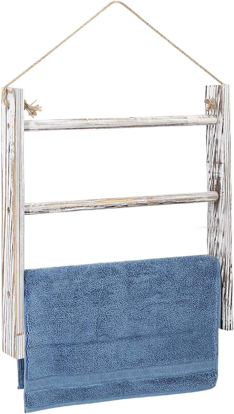 Jolitac Wall Hanging Towel Ladder Rustic Whitewashed Wood Countertop