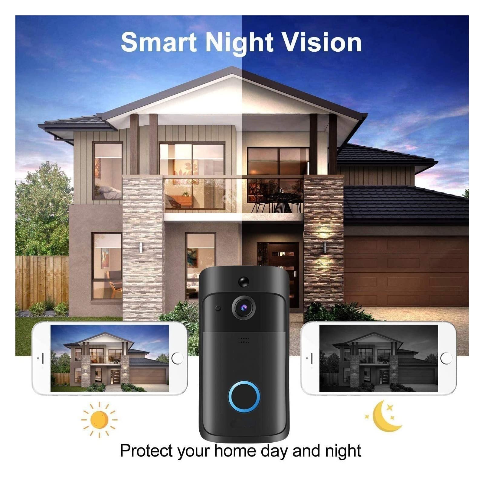 Videocitofono WiFi, Videocitofono Telecamera HD Campanello Rilevatore di Movimento Wireless con Altoparlante Visione Notturna per la Sicurezza Domestica