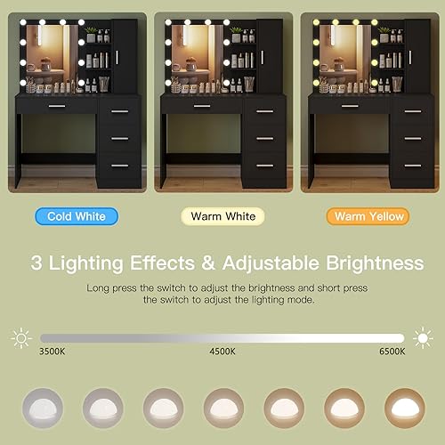 Vista 39 de usikey Escritorio grande de tocador de 47.2 pulgadas con espejo iluminado, 14 luces, mesa de tocador de maquillaje con 5 cajones grandes y estación