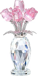 Crystal Flower Women Gift,5.7" Pink Crystal Rose Flower Glass Collectible Ornaments for Home Decor Table Centerpiece Birthday Wedding Anniversary