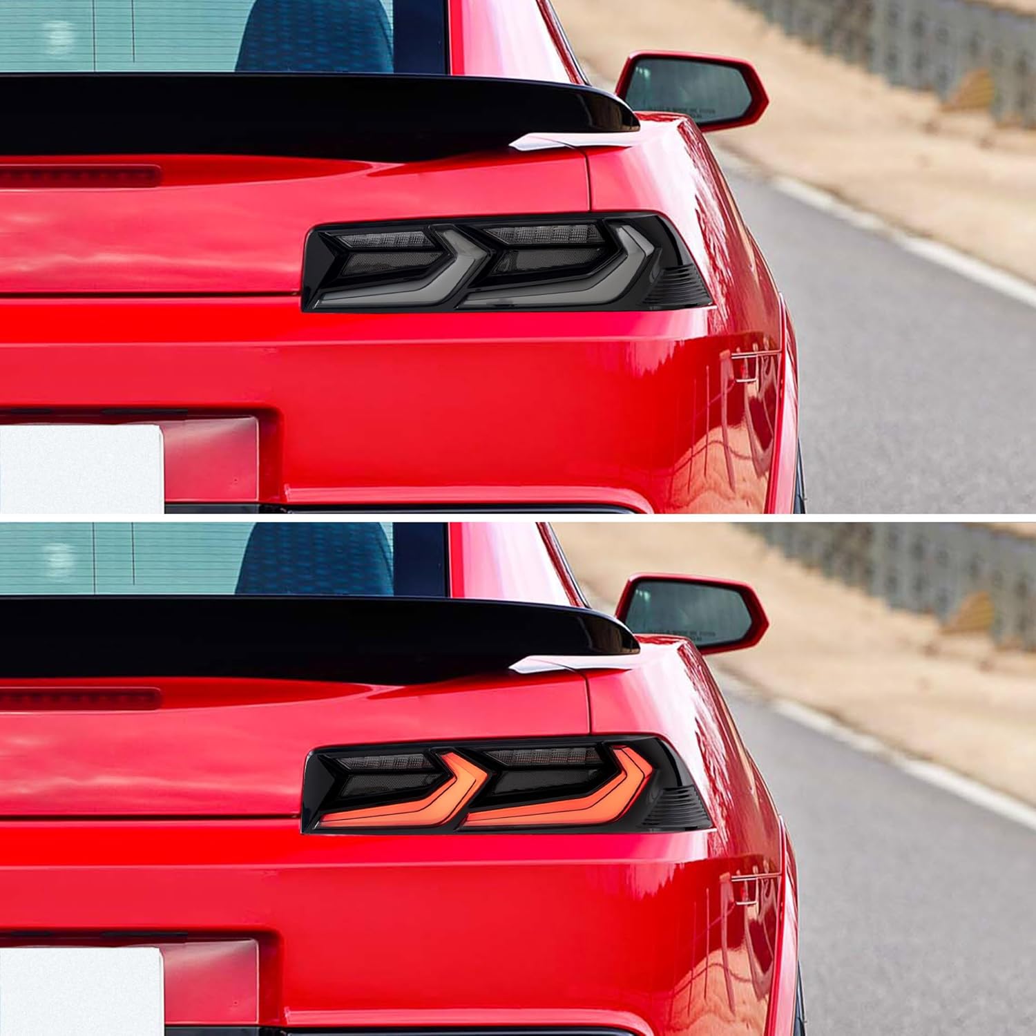 VLAND LED Tail Lights Compatible For 5th gen Chevy Camaro Coupe/Convertible LT LS SS ZL1 2014 2015, With Red Turn Signal, Smoked Lens Style