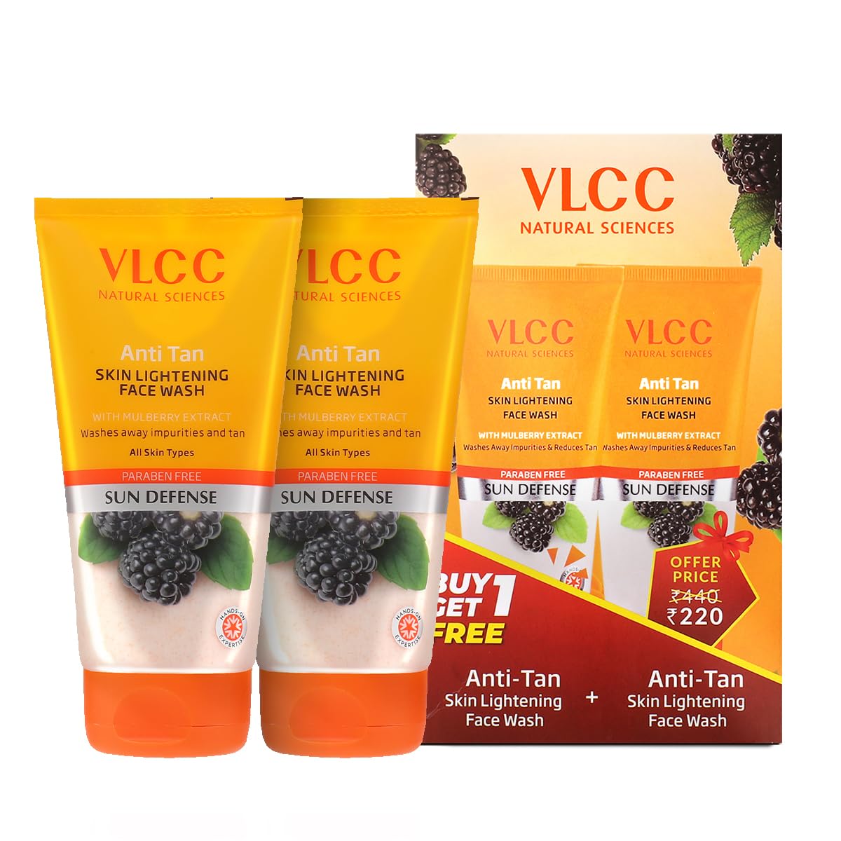 VLCC Anti Tan Skin Lightening Face Wash-150Ml X 2 (300Ml)| With Mulberry & Orange Peel Extract | Anti Tan and Brightening Sun Screen with Broad Spectrum Protection| Removes tan, spots and dullness