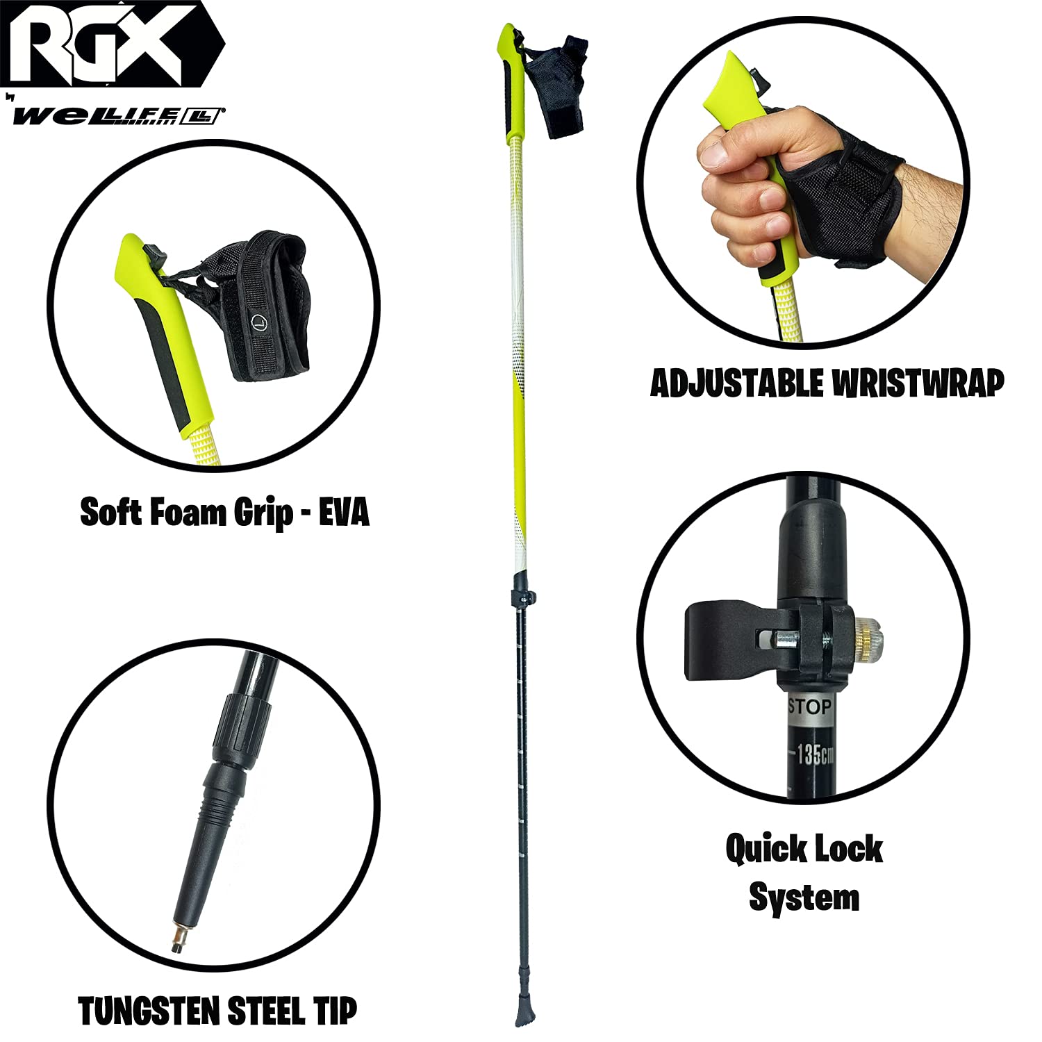 WeLLIFE |Bastoncini Nordic Walking in Alluminio| Polsino con Sgancio Rapido CLICK and GO per Nordic Walking, Escursionismo e Trekking