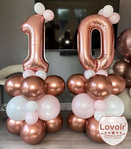Miniatura 3 de Lovoir Globo de oro rosa de 40 pulgadas con número de 10 dígitos gigantes de papel de aluminio de Mylar para helio de 10 cumpleaños, decoración de