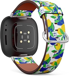 CJBROES Replacement Leather Watch Band, Compatible with Fitbit Versa 3 and Fitbit Sense of Wristband Bracelet Accessory - Lemons-Simple