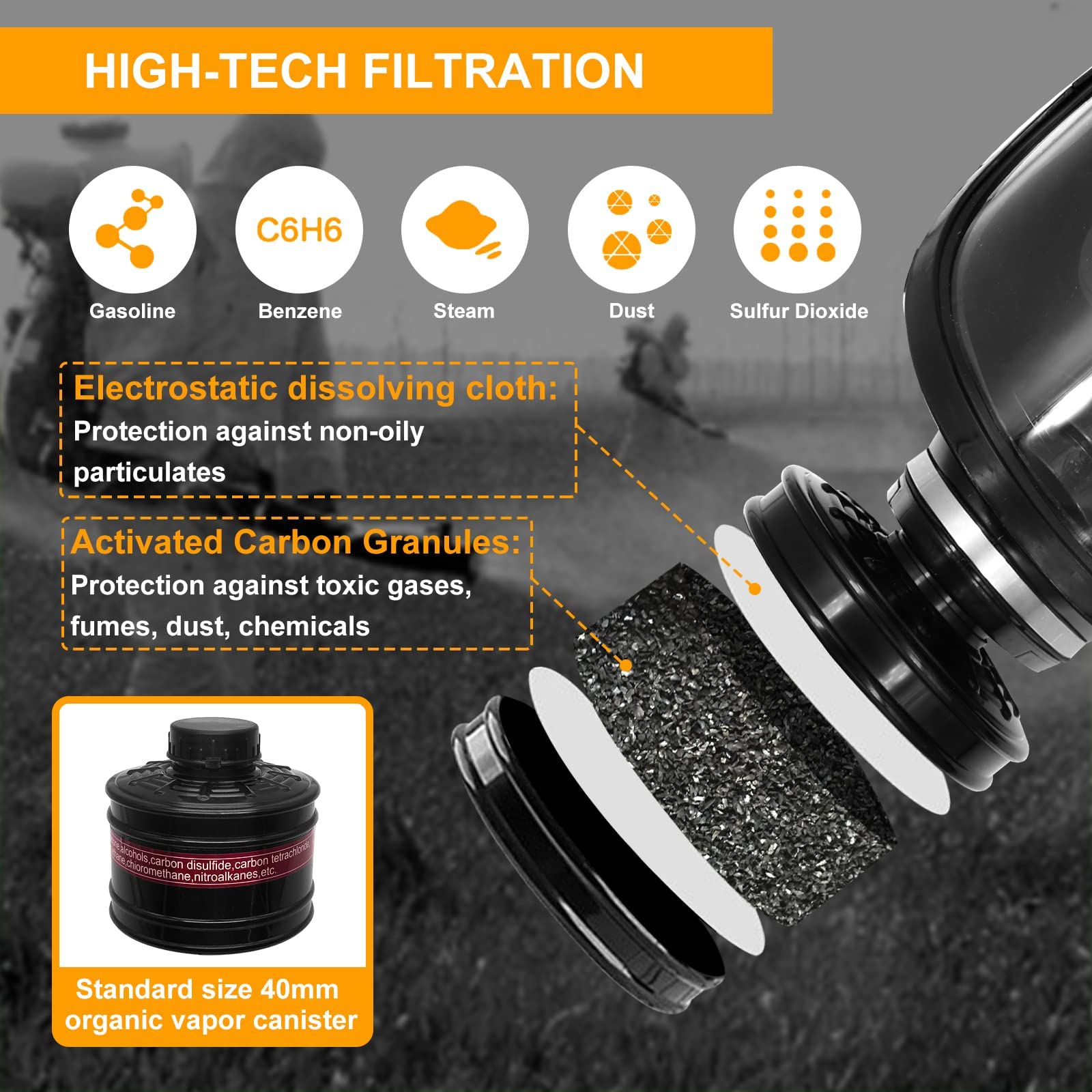 Respirador de media cara para productos químicos, incluye filtros, gafas, tapones para los oídos y guantes para pintar, polvo, gas y vapores orgánicos