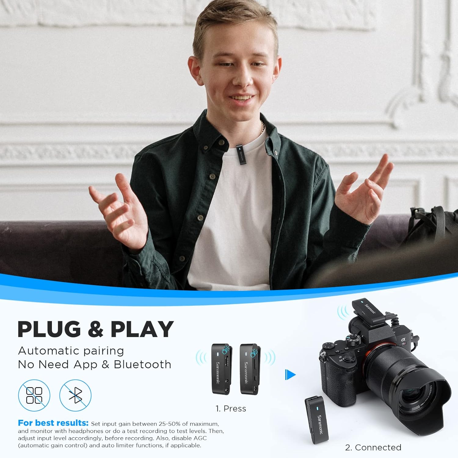 Saramonic Blink300 B1 Wireless Lavalier Microphones for Cameras Camcorder DSLR PC Computer, Noise Cancellation, 164ft Transmission, 3.5mm Wireless Lapel Mic for Video Recording Vlog Live Streaming